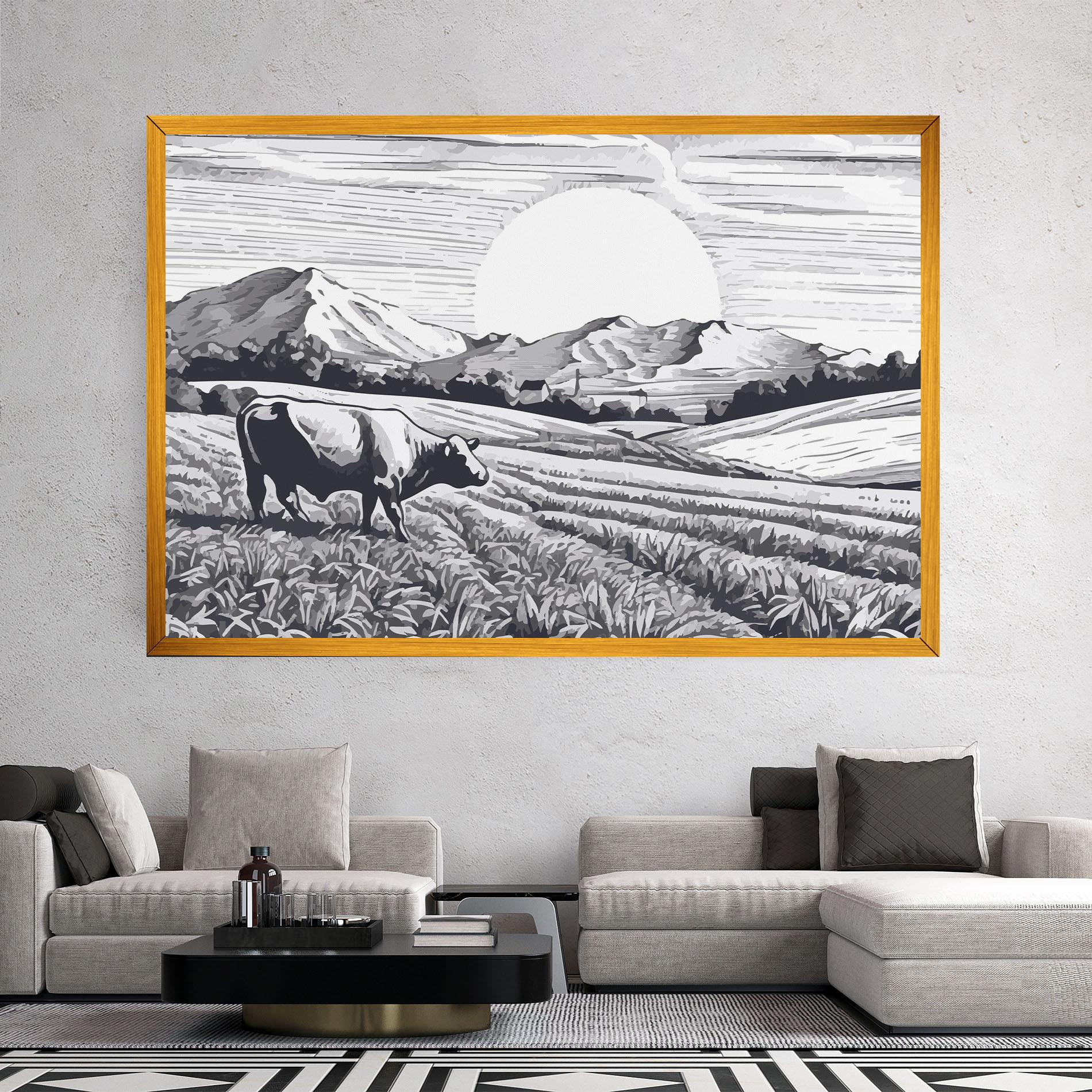 Vászonkép Cow Grey Ink mockup 2