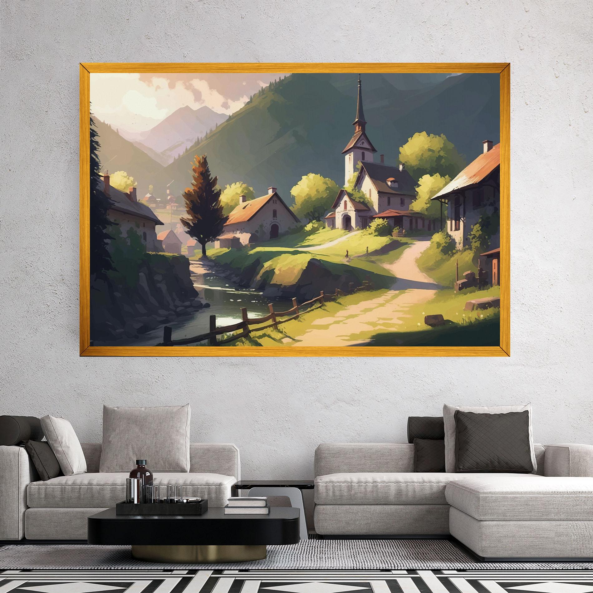 Vászonkép Village Church Art mockup 2