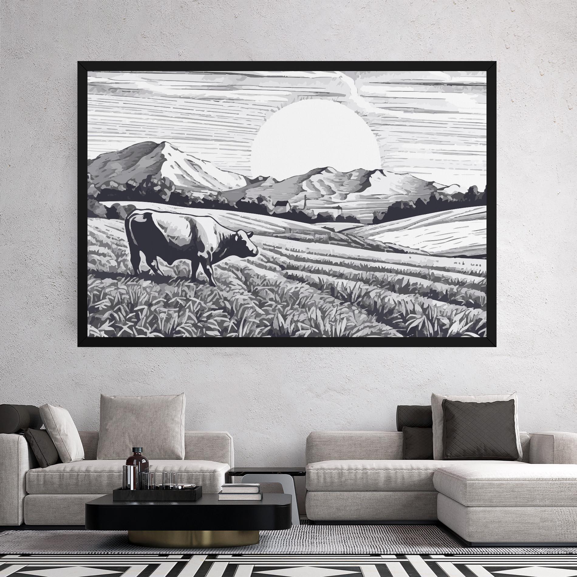 Vászonkép Cow Grey Ink mockup 2