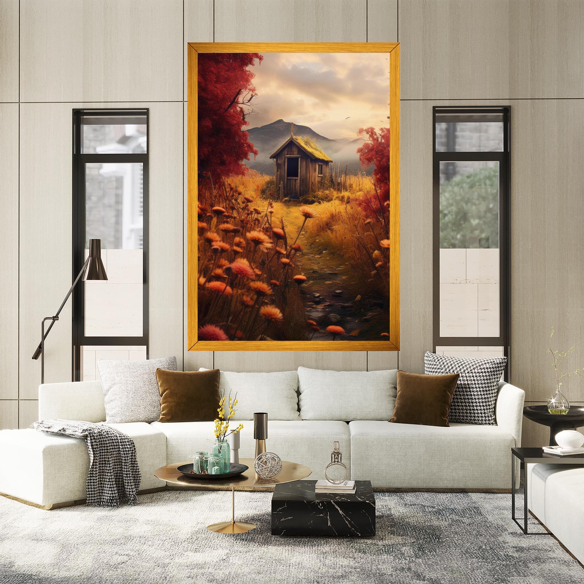 Vászonkép Small Cabin Field mockup 2