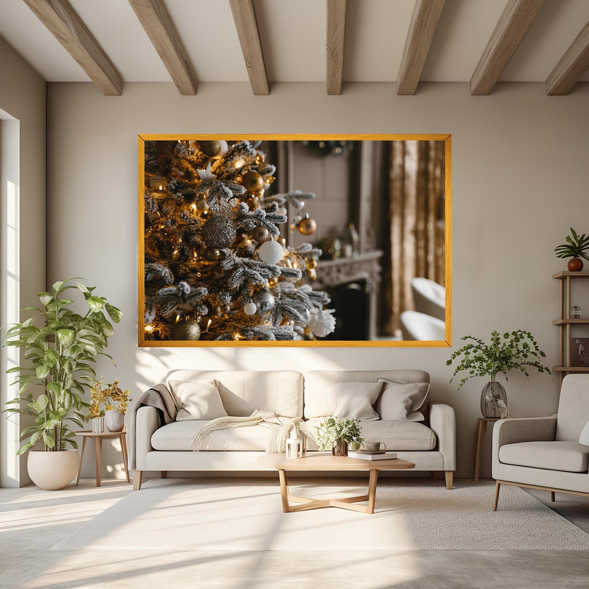 Vászonkép Gold Christmas Decorations mockup 6