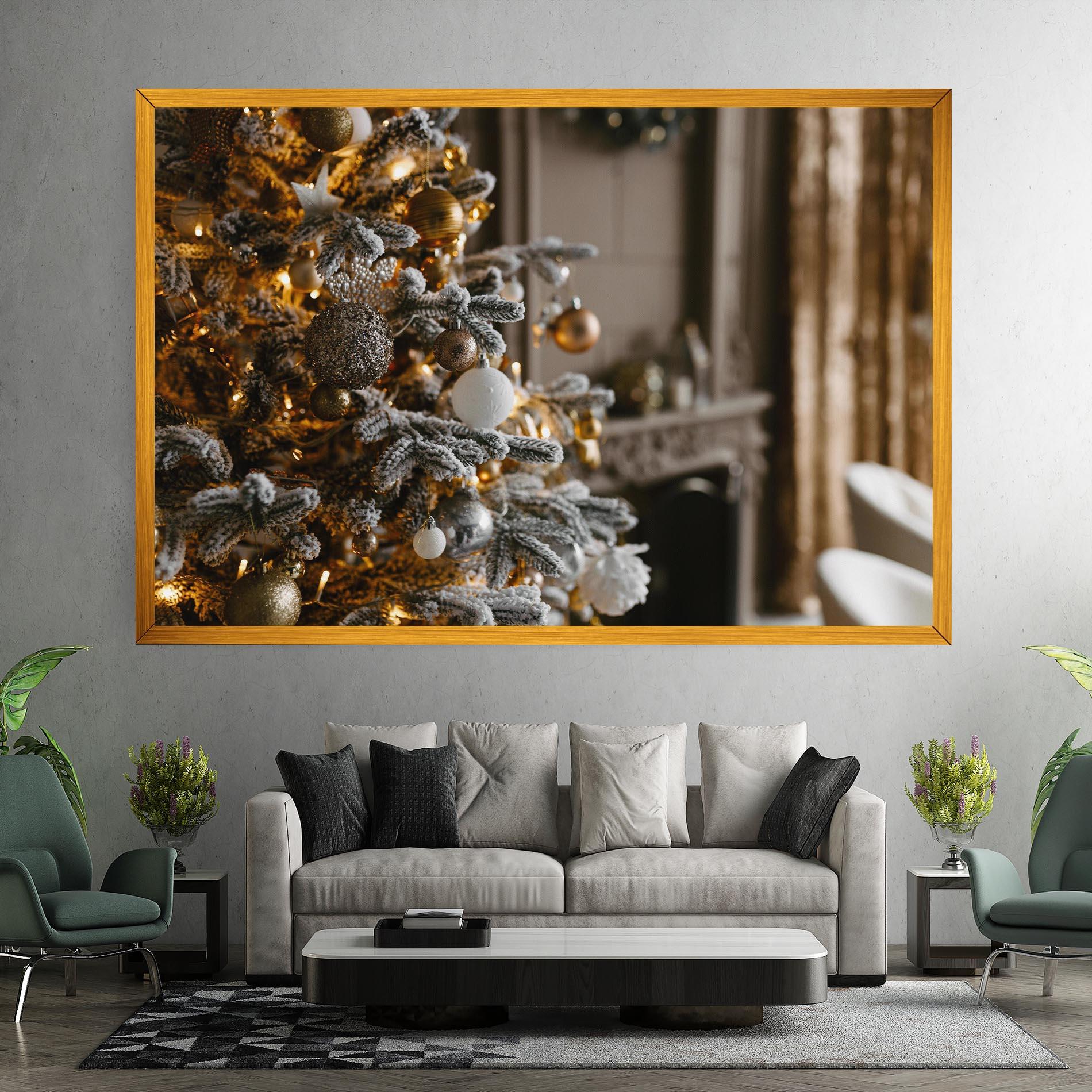 Vászonkép Gold Christmas Decorations mockup 7