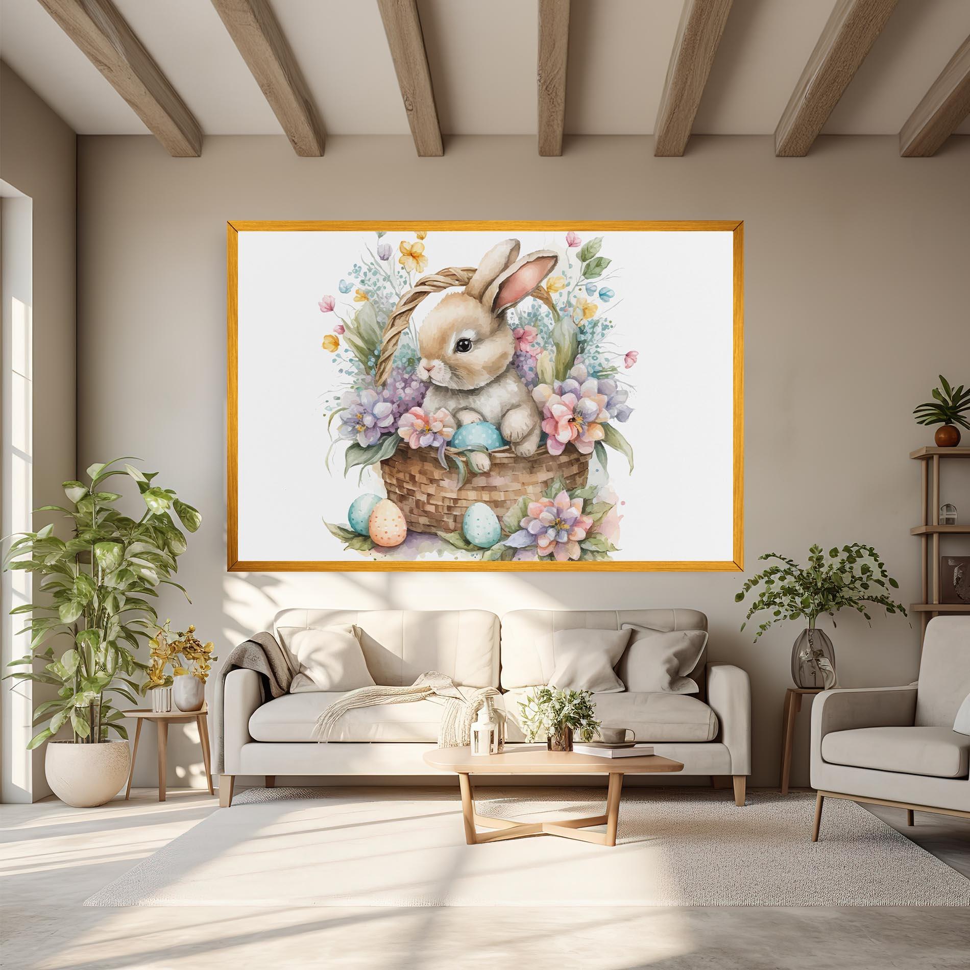 Vászonkép Cute Bunny In Basket mockup 6