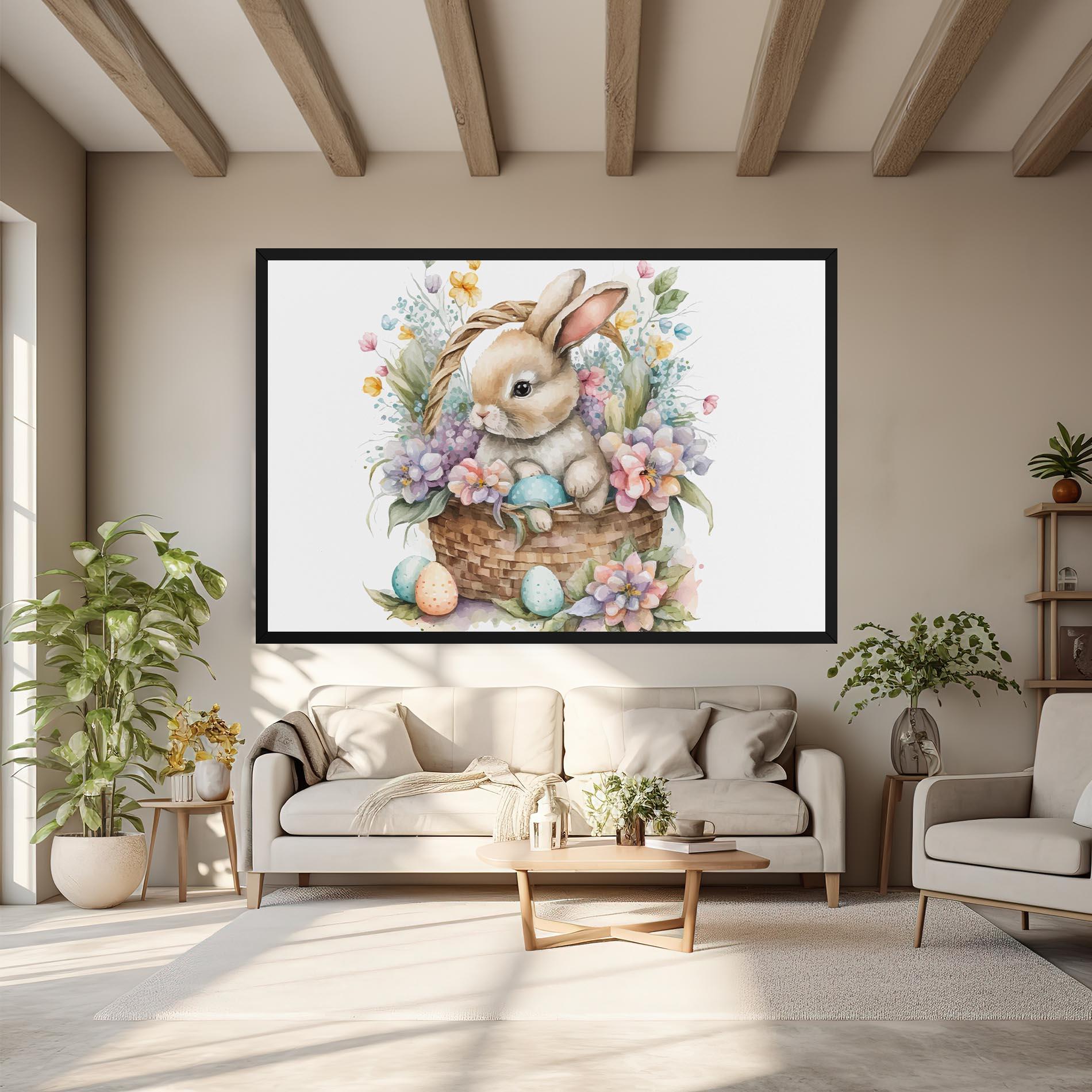 Vászonkép Cute Bunny In Basket mockup 6