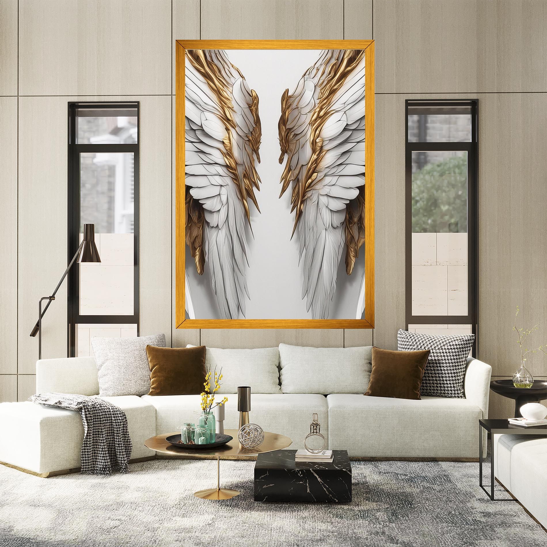 Realistic Gold Angel Wings mockup 2