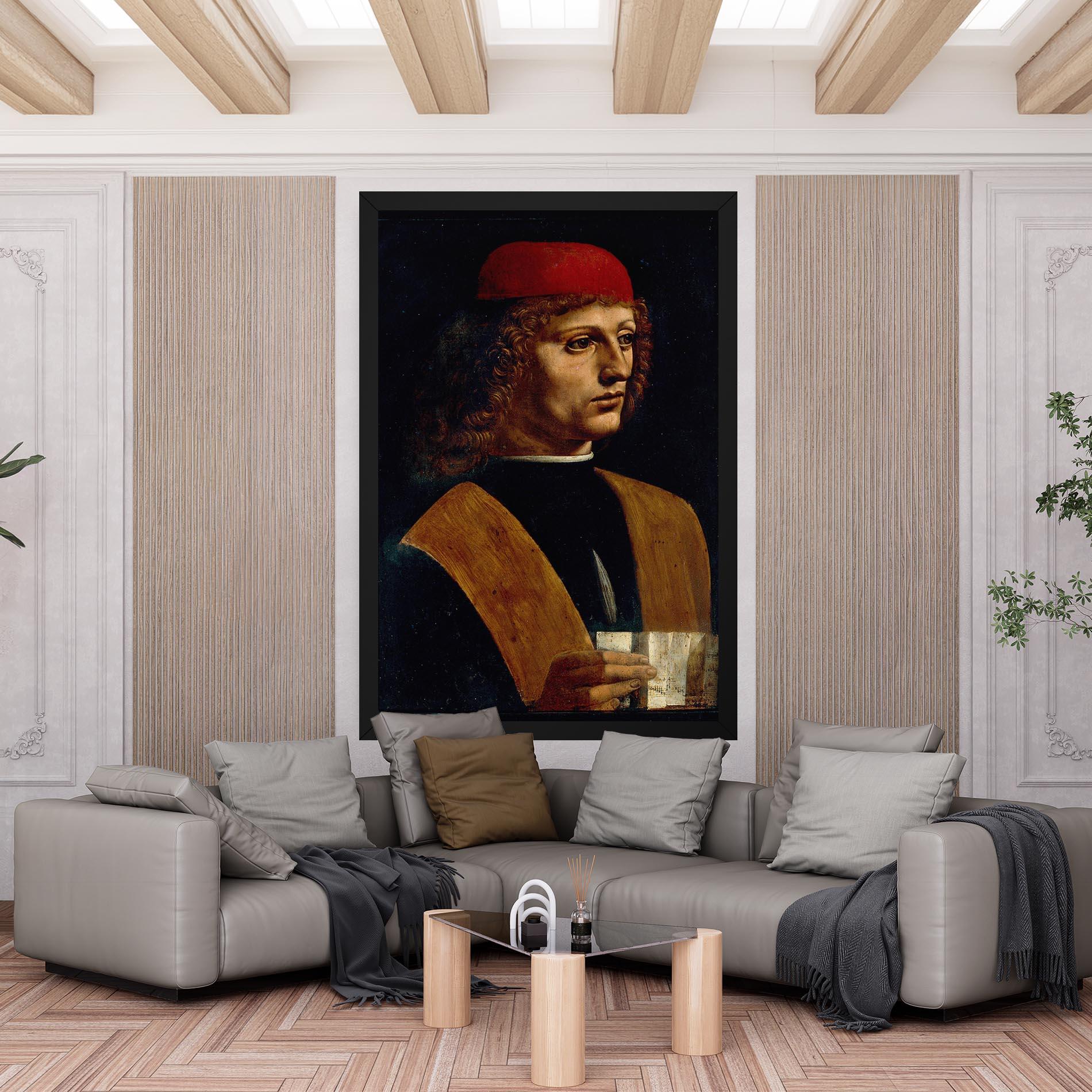 Vászonkép Leonardo Da Vinci Portrait Of A Musician Pinacoteca Ambrosiana mockup 6