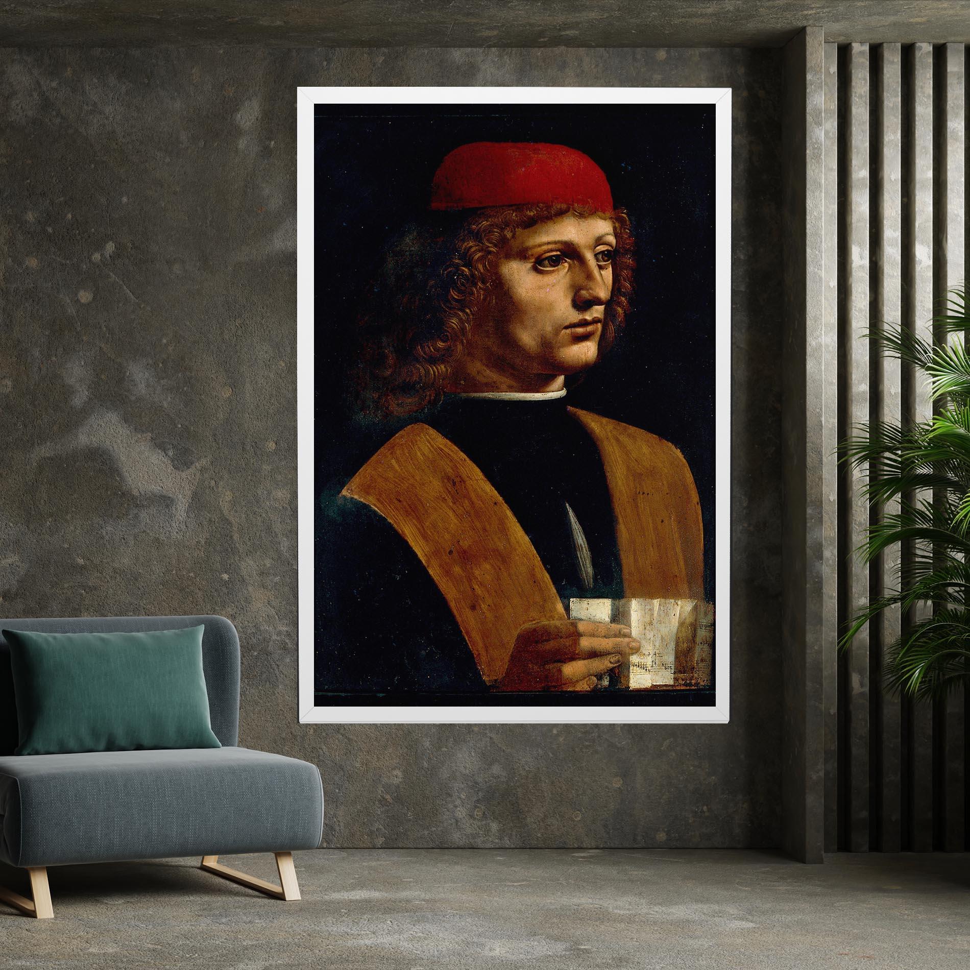 Vászonkép Leonardo Da Vinci Portrait Of A Musician Pinacoteca Ambrosiana mockup 7