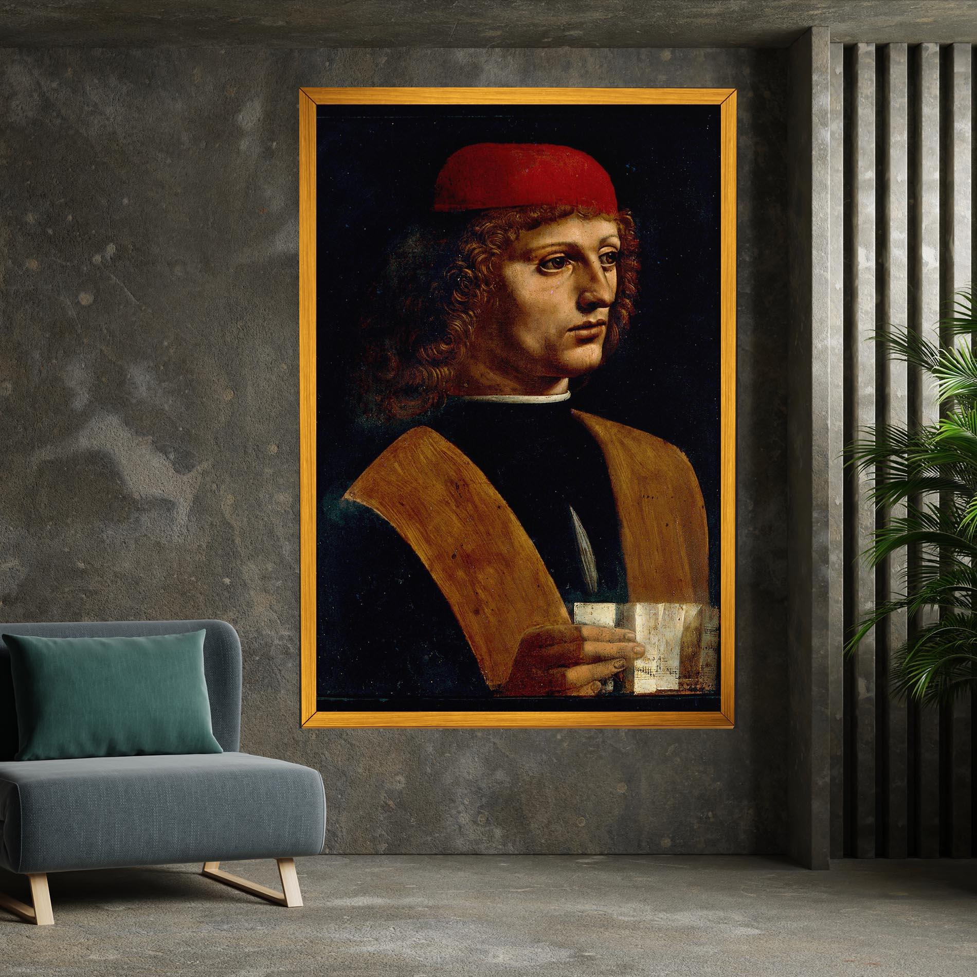 Vászonkép Leonardo Da Vinci Portrait Of A Musician Pinacoteca Ambrosiana mockup 7