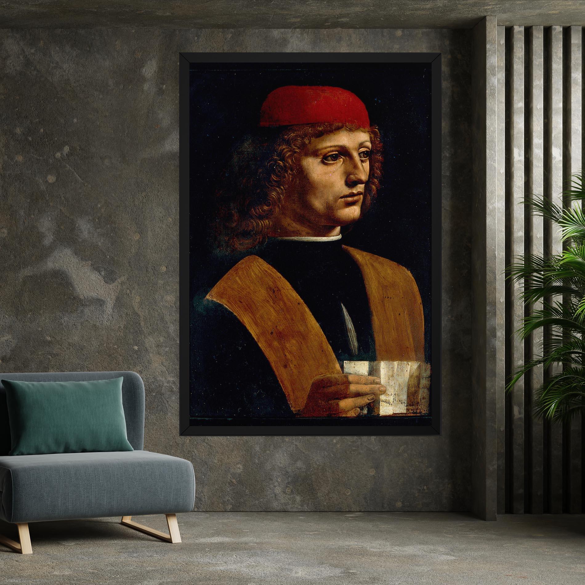 Vászonkép Leonardo Da Vinci Portrait Of A Musician Pinacoteca Ambrosiana mockup 7
