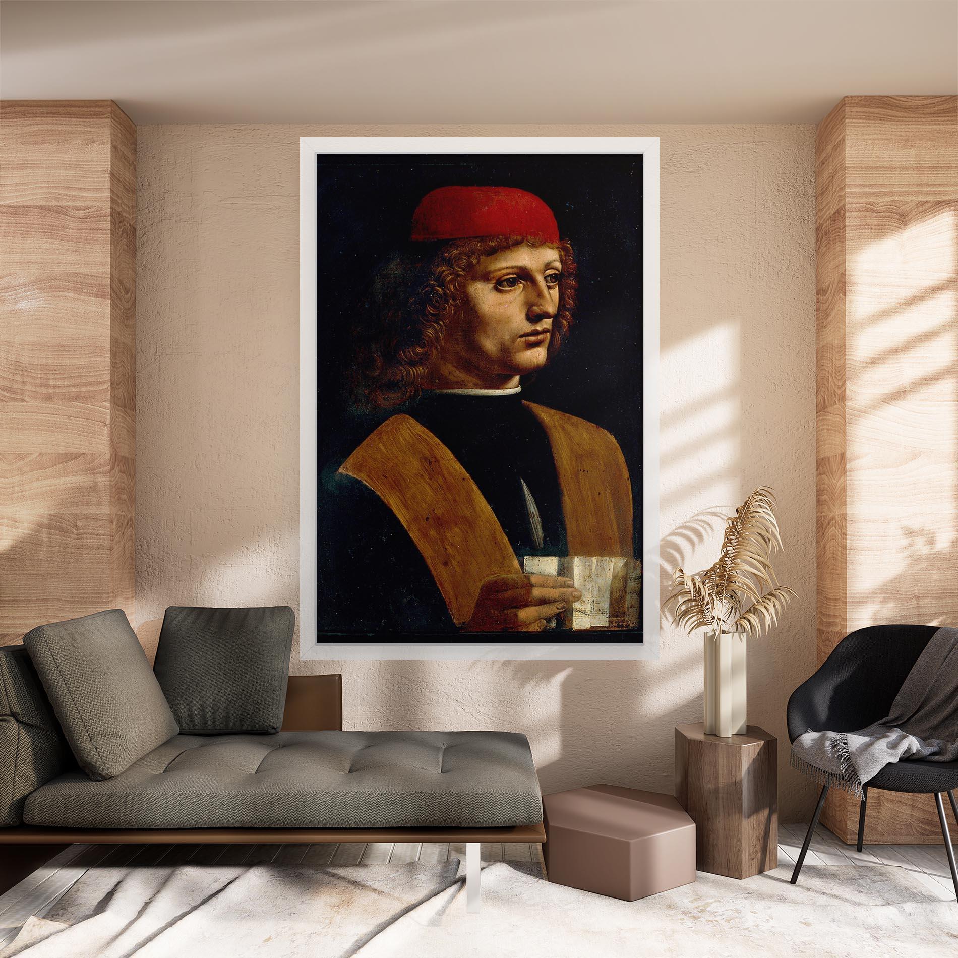 Vászonkép Leonardo Da Vinci Portrait Of A Musician Pinacoteca Ambrosiana mockup 8