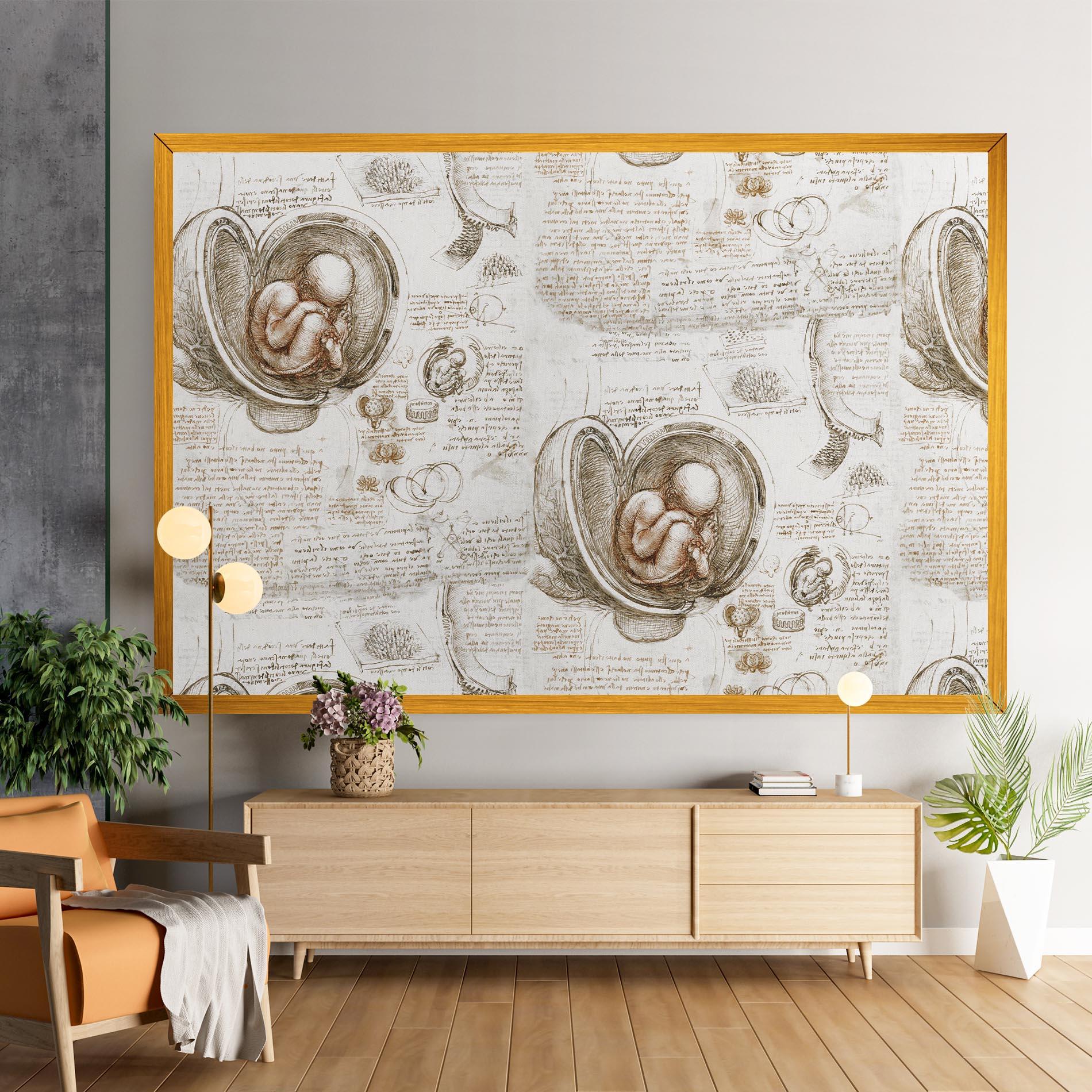 Vászonkép Leonardo Studies Of The Foetus mockup 9
