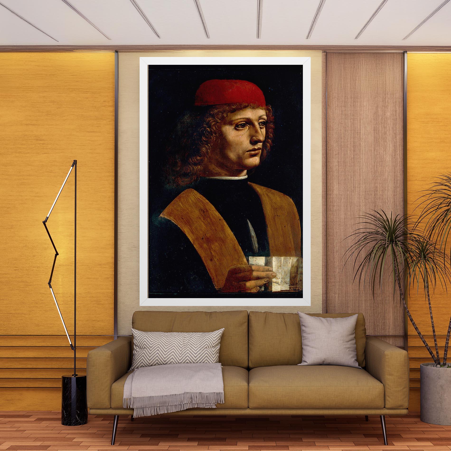 Vászonkép Leonardo Da Vinci Portrait Of A Musician Pinacoteca Ambrosiana mockup 9