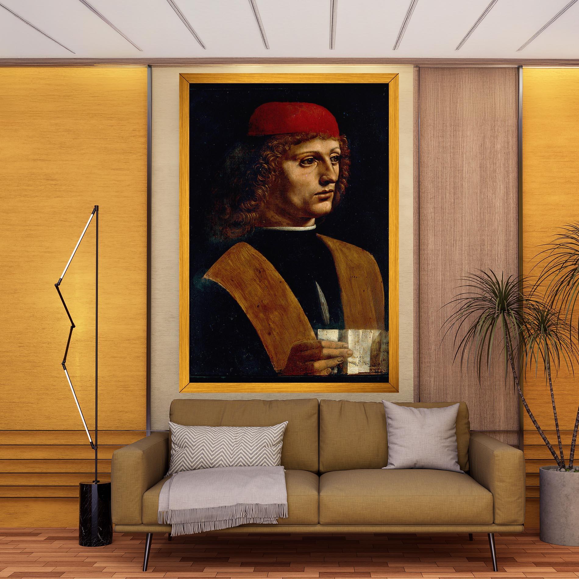 Vászonkép Leonardo Da Vinci Portrait Of A Musician Pinacoteca Ambrosiana mockup 9