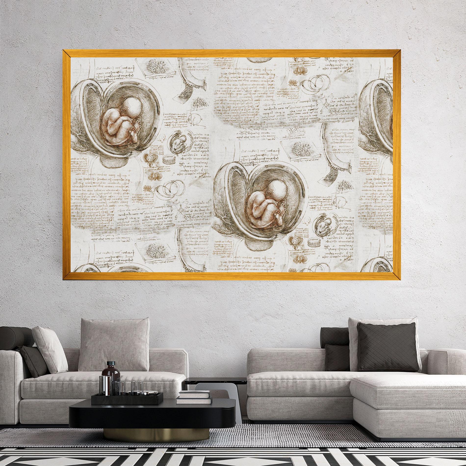 Vászonkép Leonardo Studies Of The Foetus mockup 2