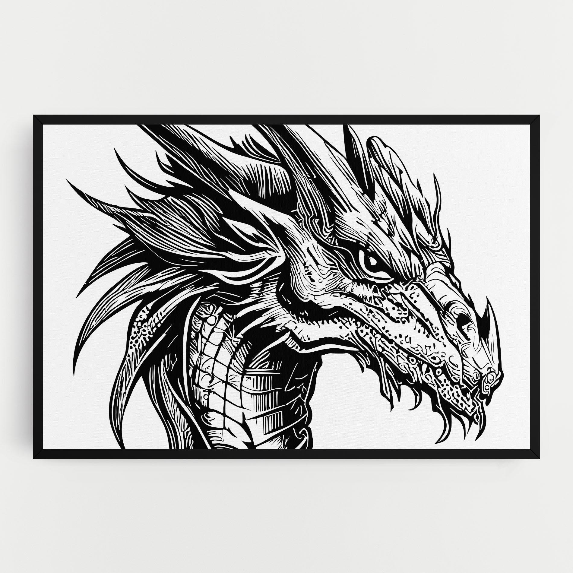Vászonkép Black Line Dragon mockup 0