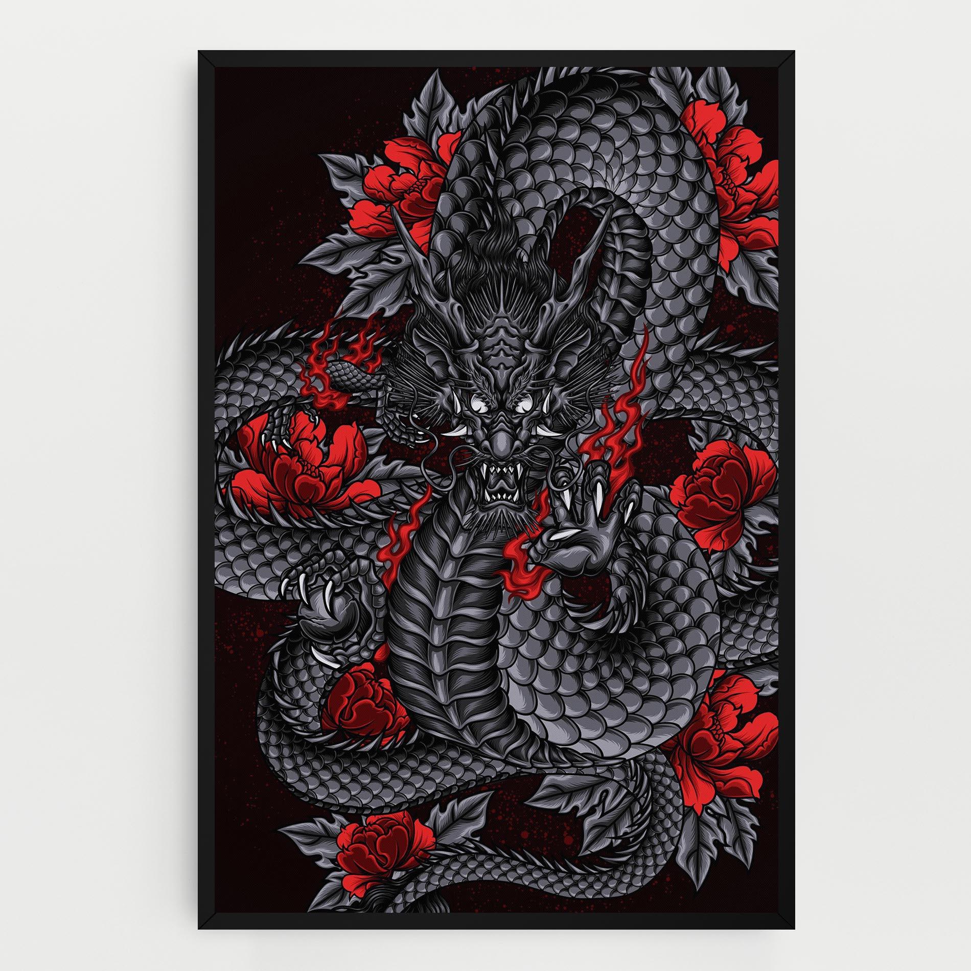 Vászonkép Red Flower Dragon mockup 0