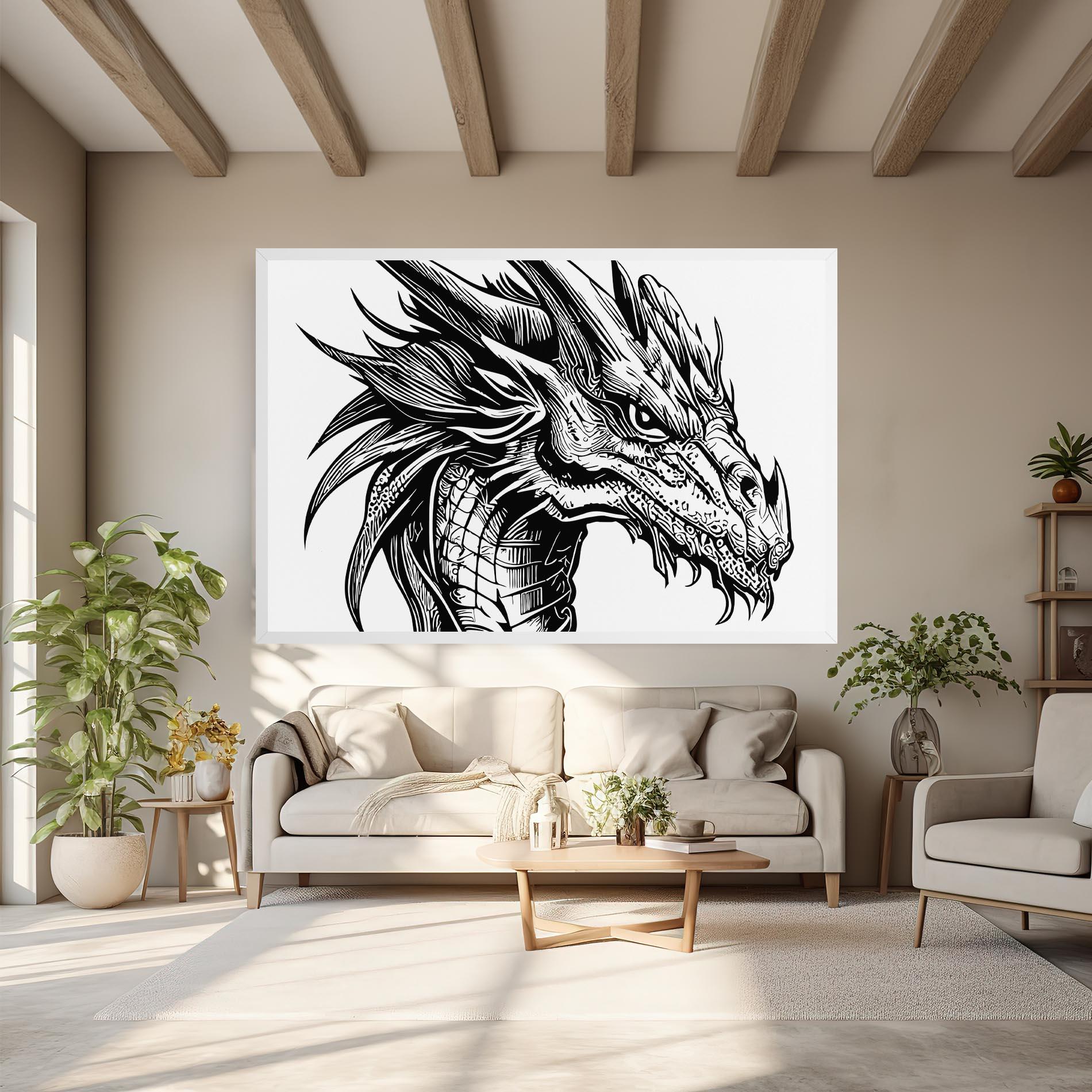 Vászonkép Black Line Dragon mockup 6