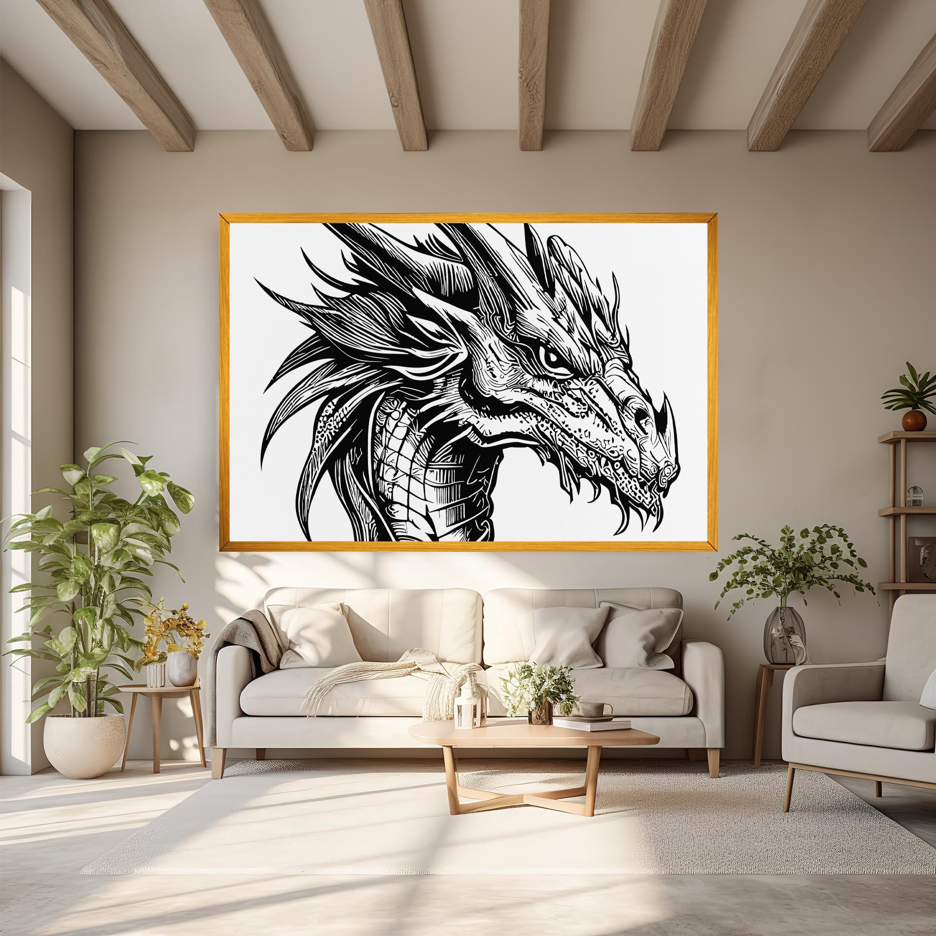 Vászonkép Black Line Dragon mockup 6