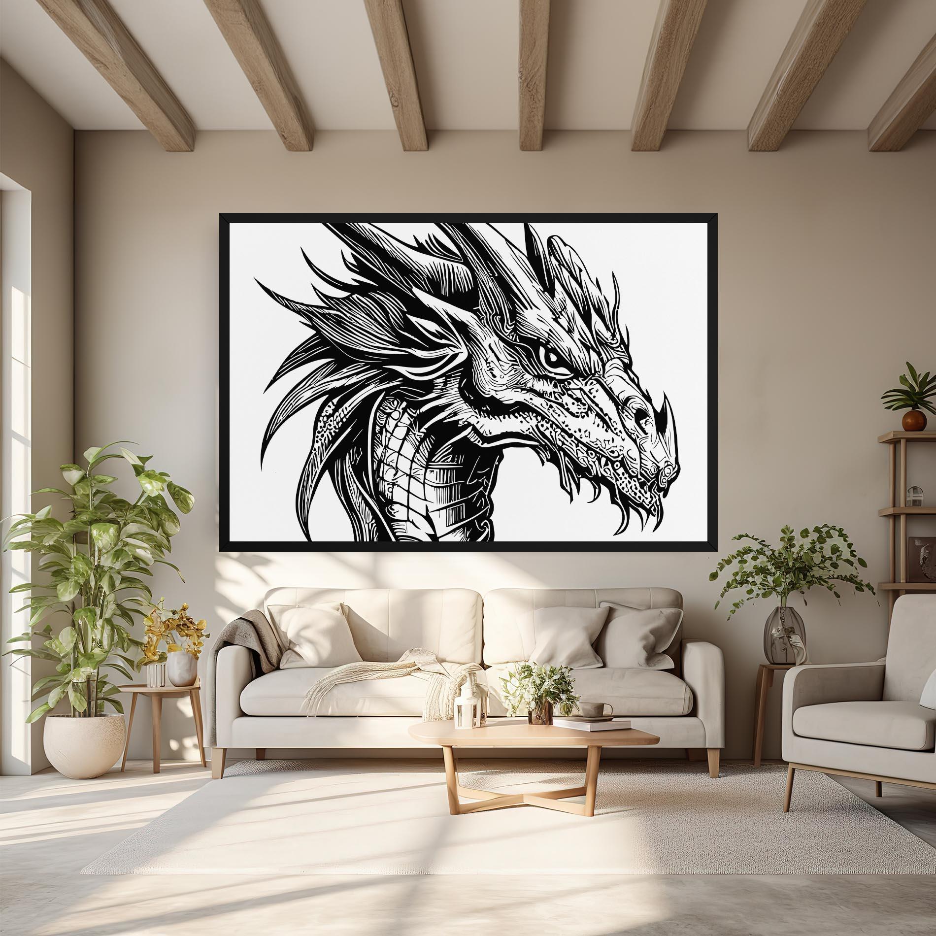 Vászonkép Black Line Dragon mockup 6