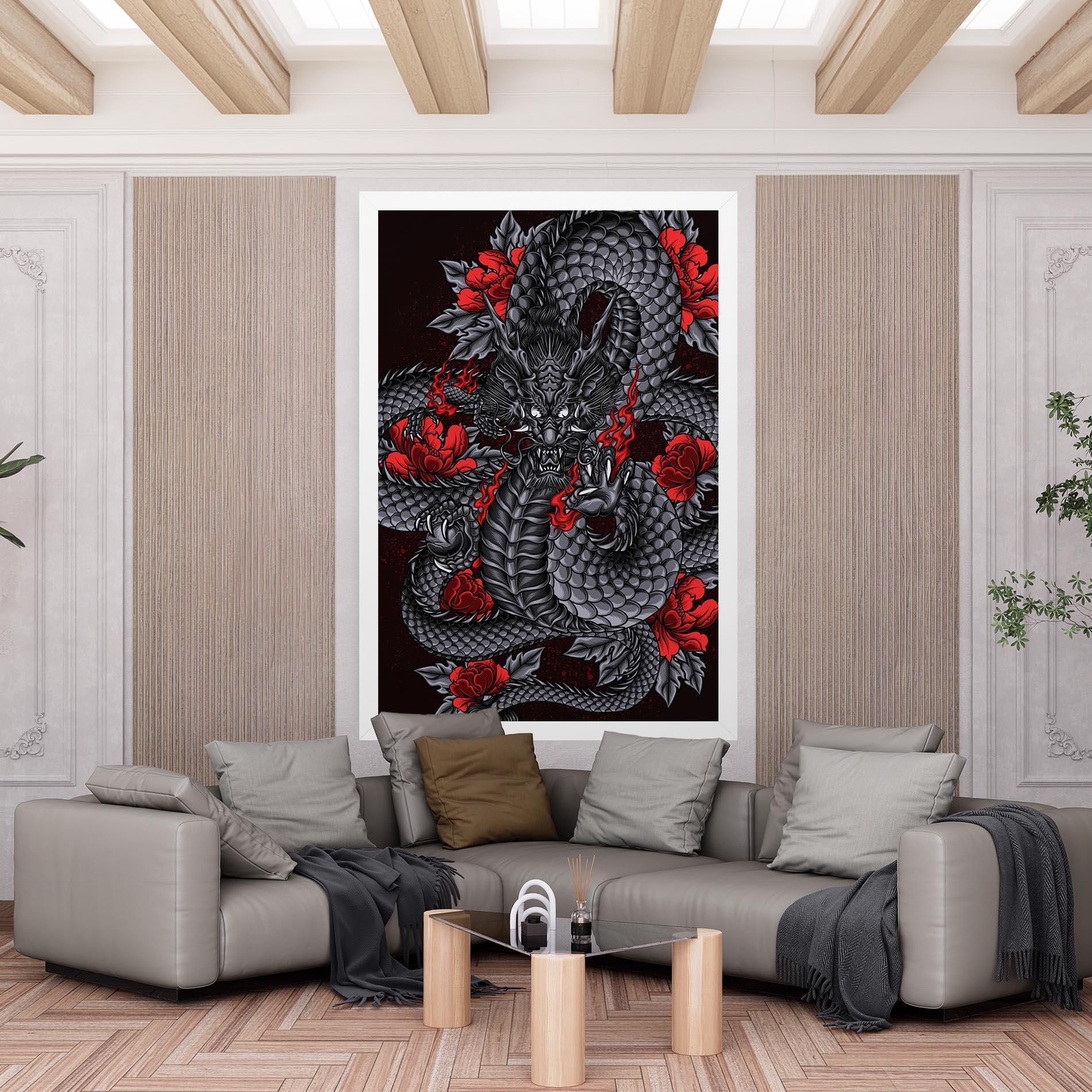 Vászonkép Red Flower Dragon mockup 6