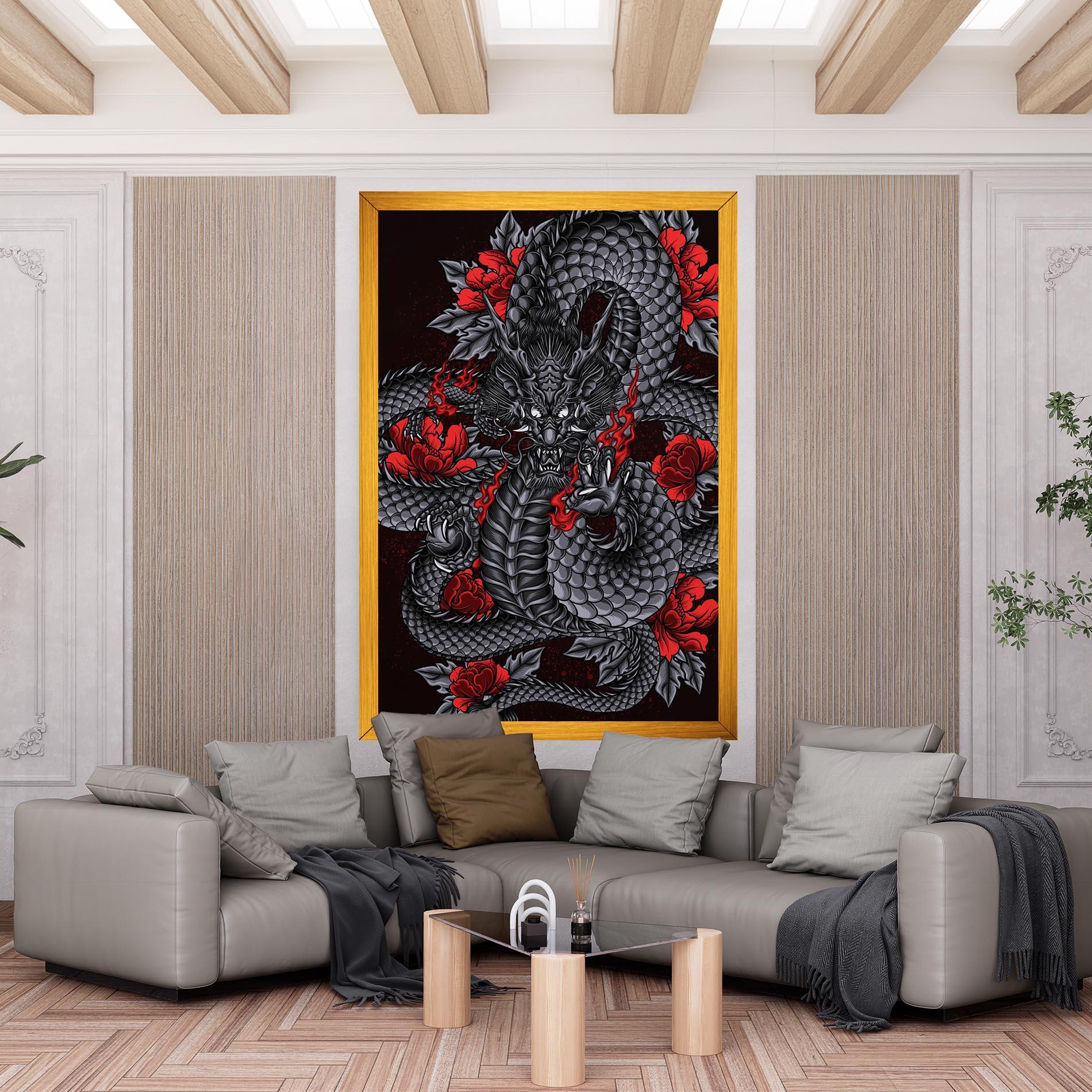 Vászonkép Red Flower Dragon mockup 6