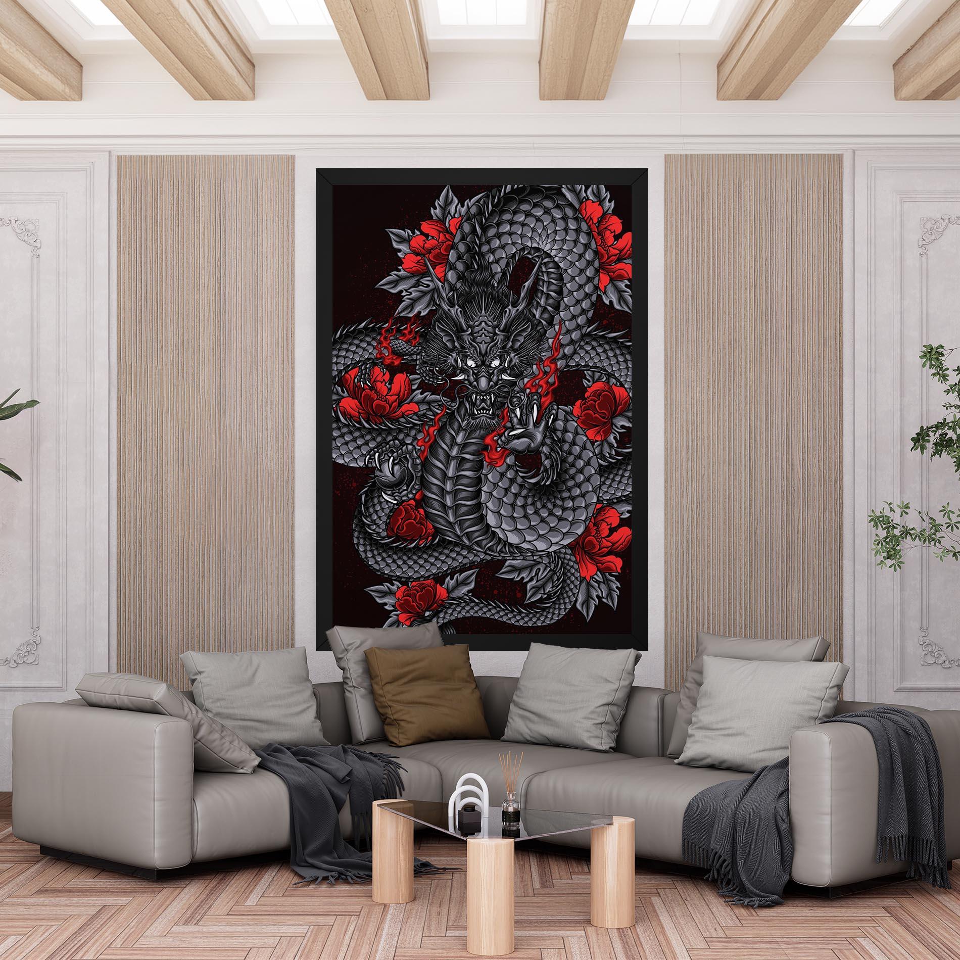 Vászonkép Red Flower Dragon mockup 6