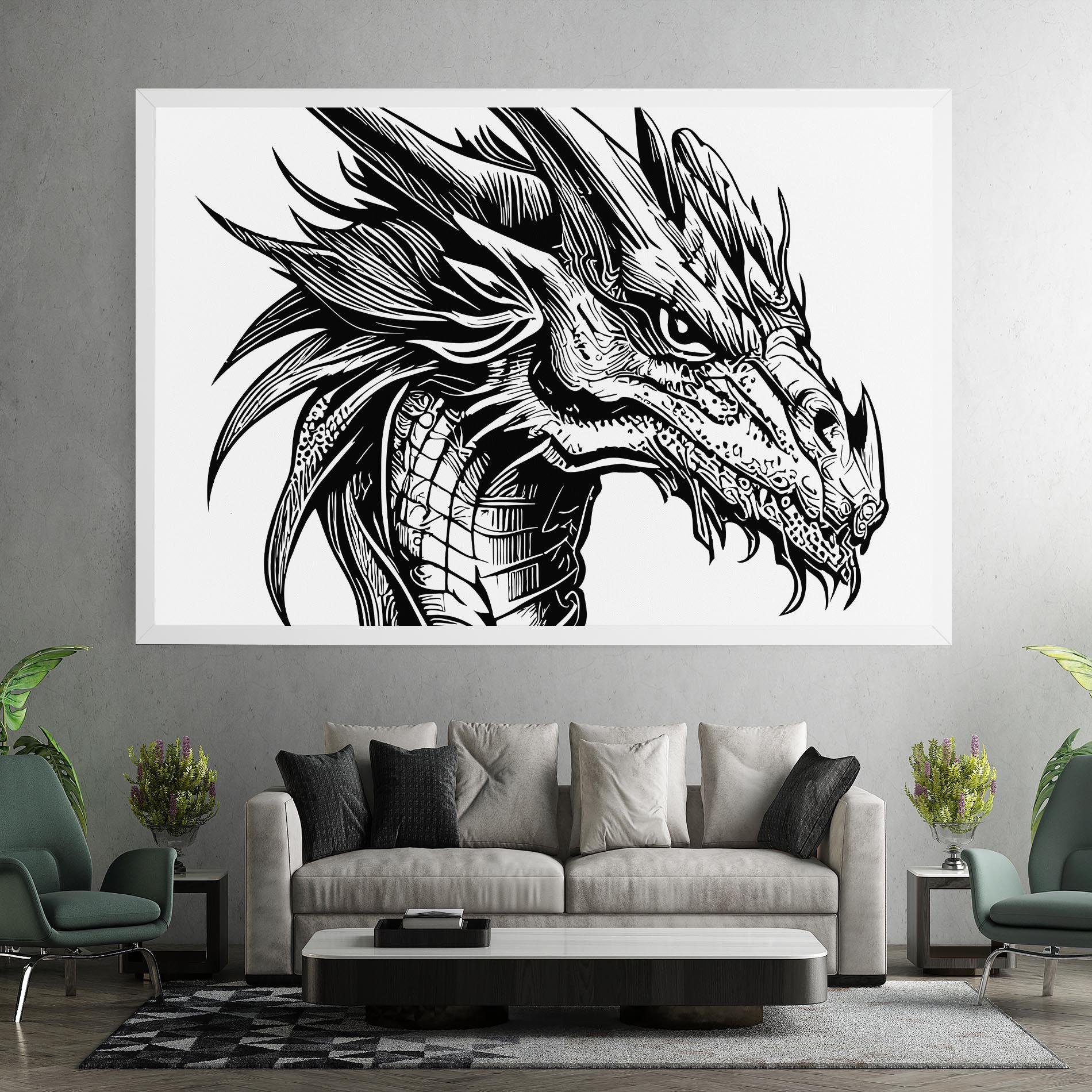 Vászonkép Black Line Dragon mockup 7