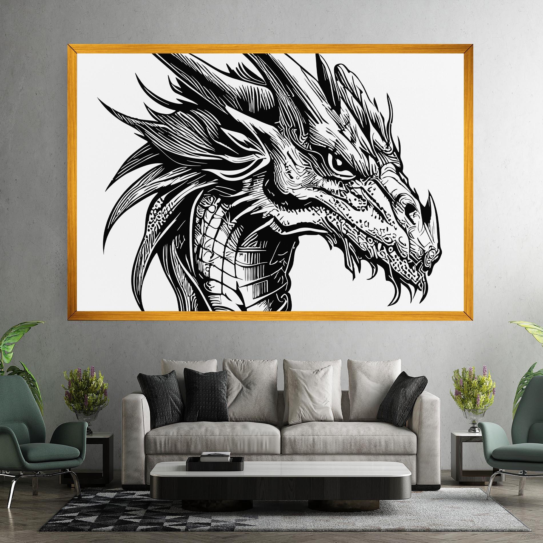 Vászonkép Black Line Dragon mockup 7