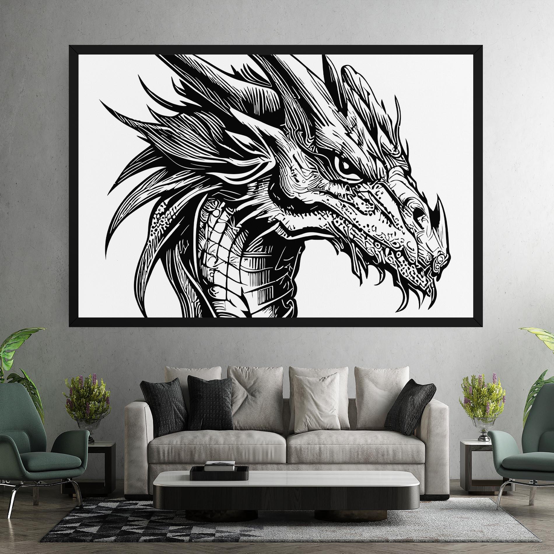 Vászonkép Black Line Dragon mockup 7