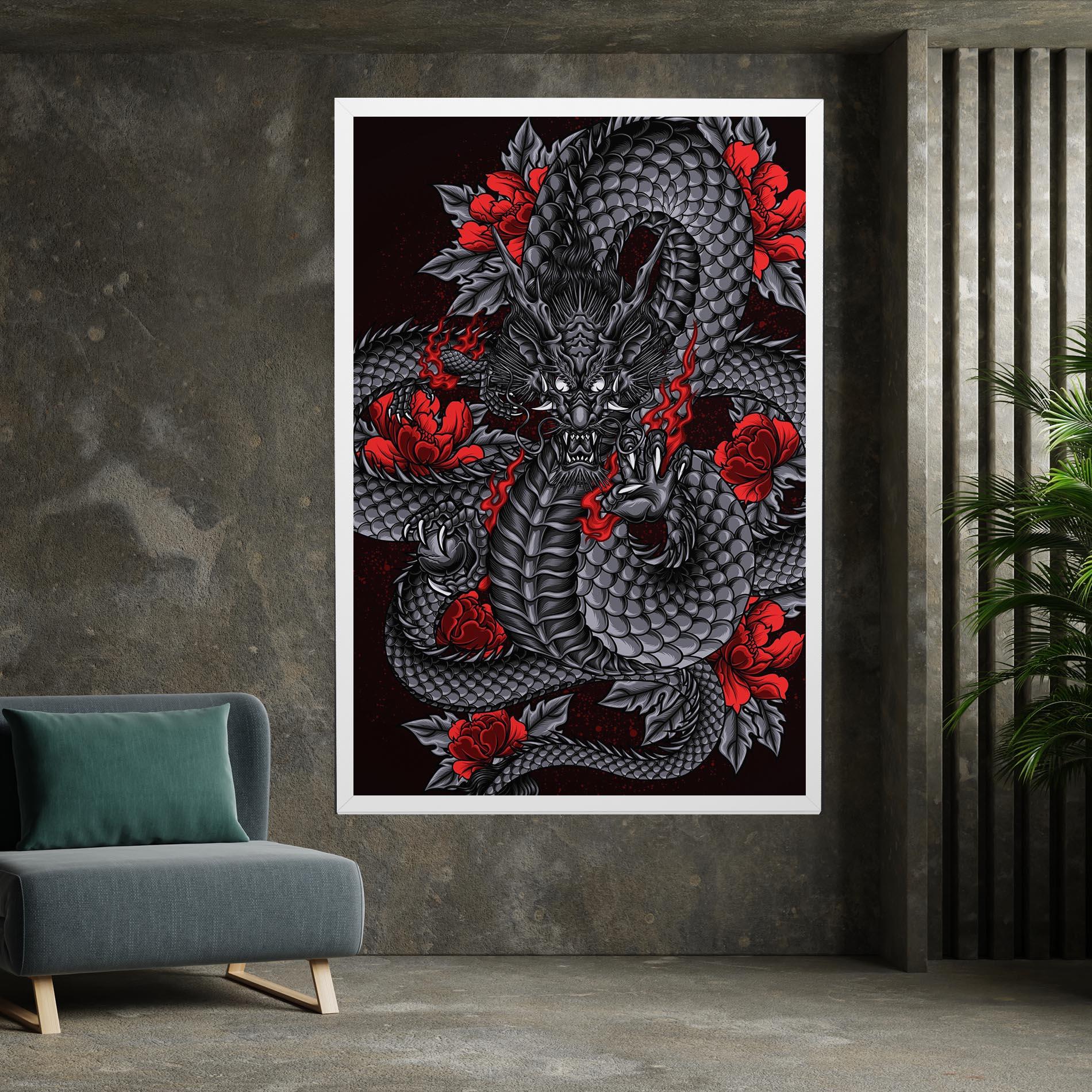 Vászonkép Red Flower Dragon mockup 7