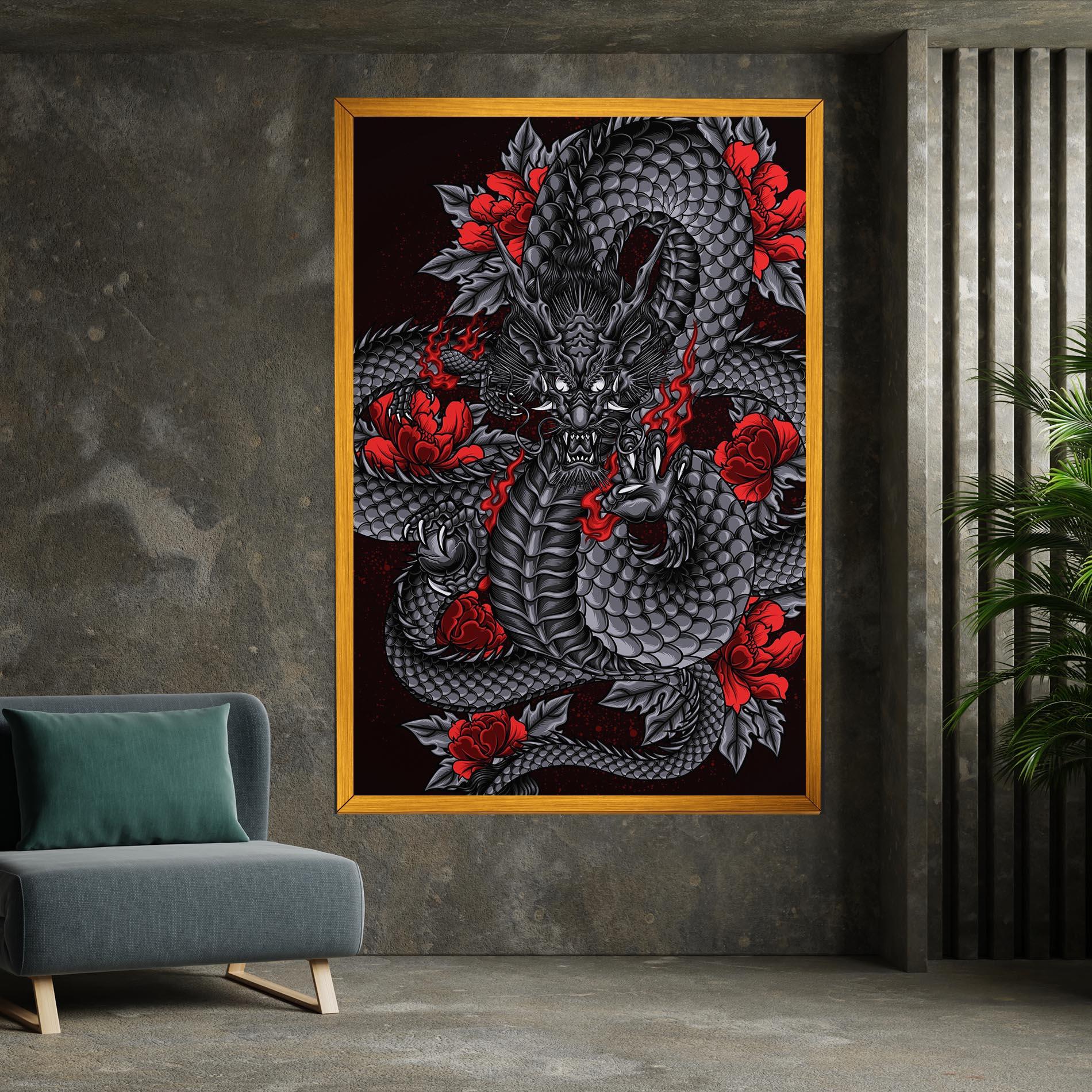 Vászonkép Red Flower Dragon mockup 7