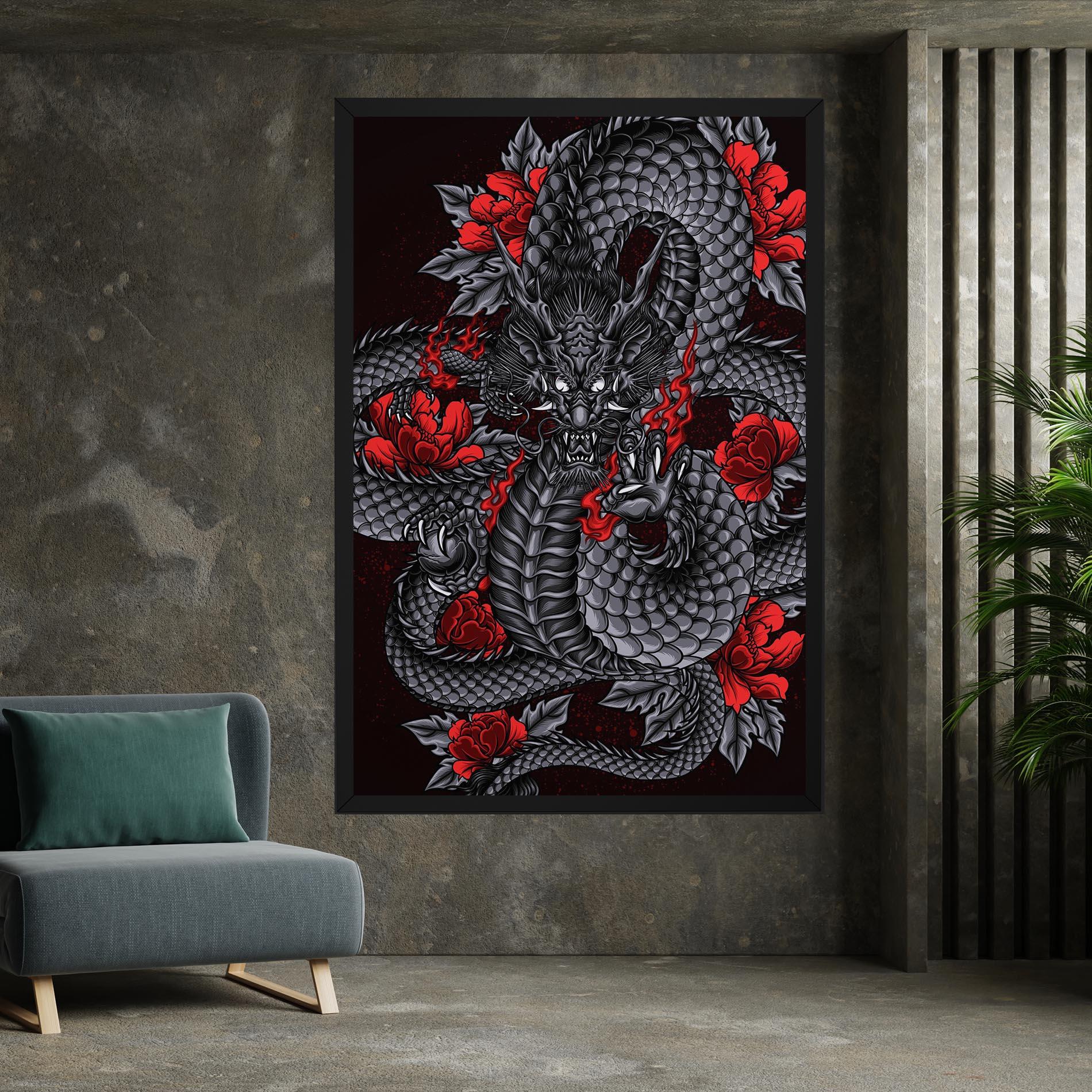 Vászonkép Red Flower Dragon mockup 7