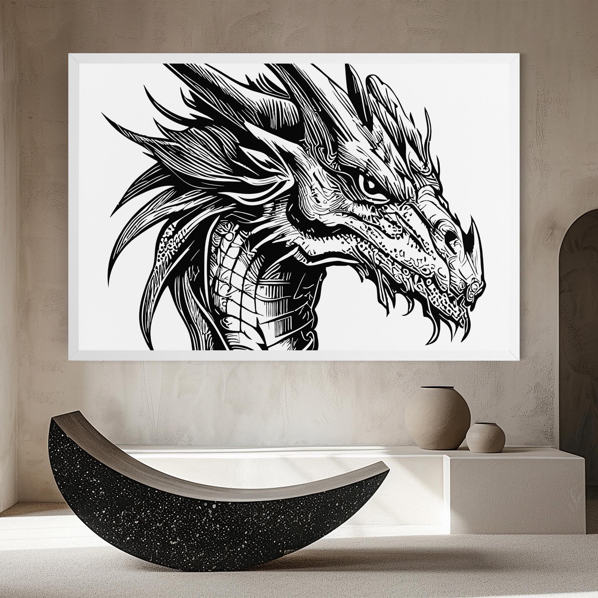 Vászonkép Black Line Dragon mockup 8