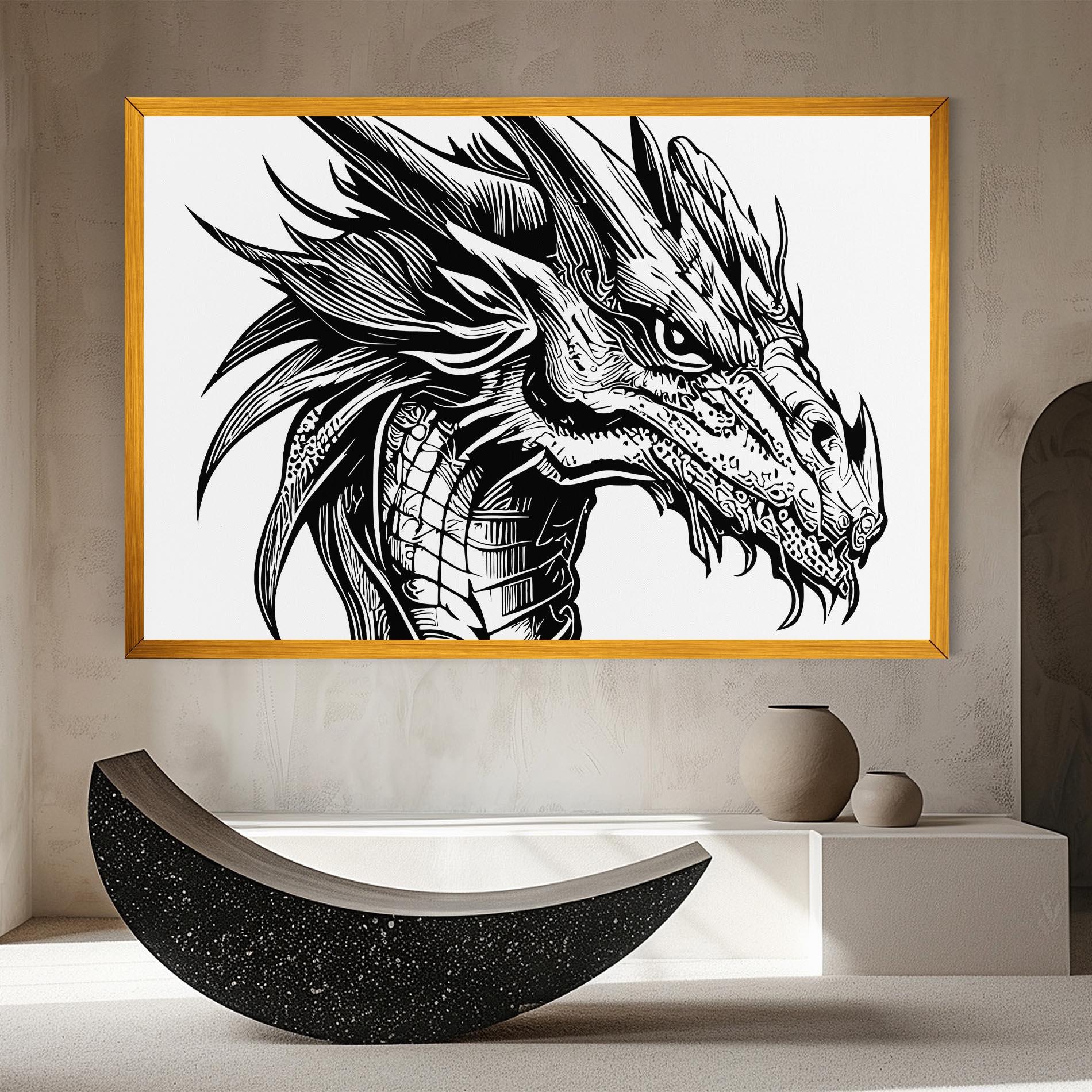 Vászonkép Black Line Dragon mockup 8