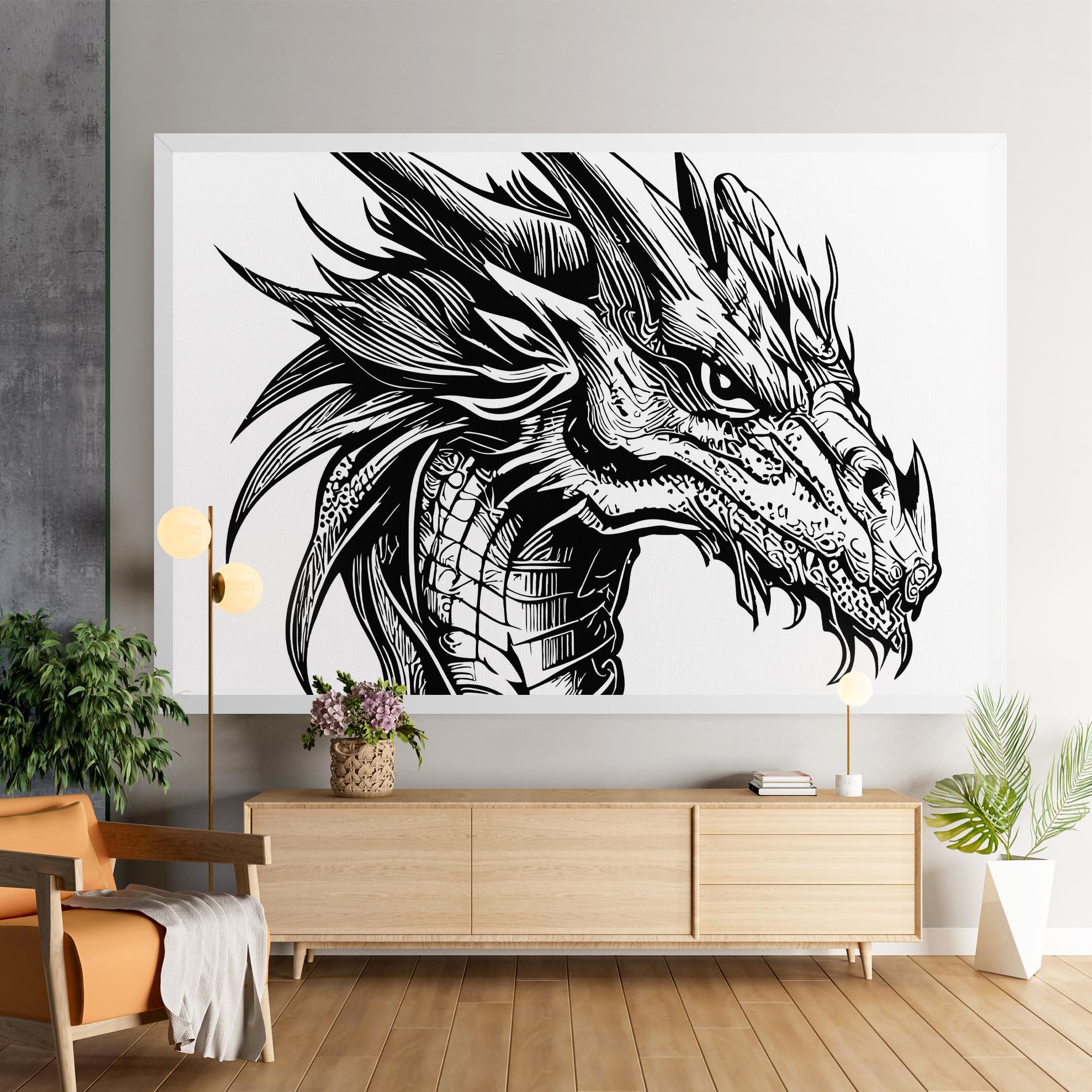 Vászonkép Black Line Dragon mockup 9