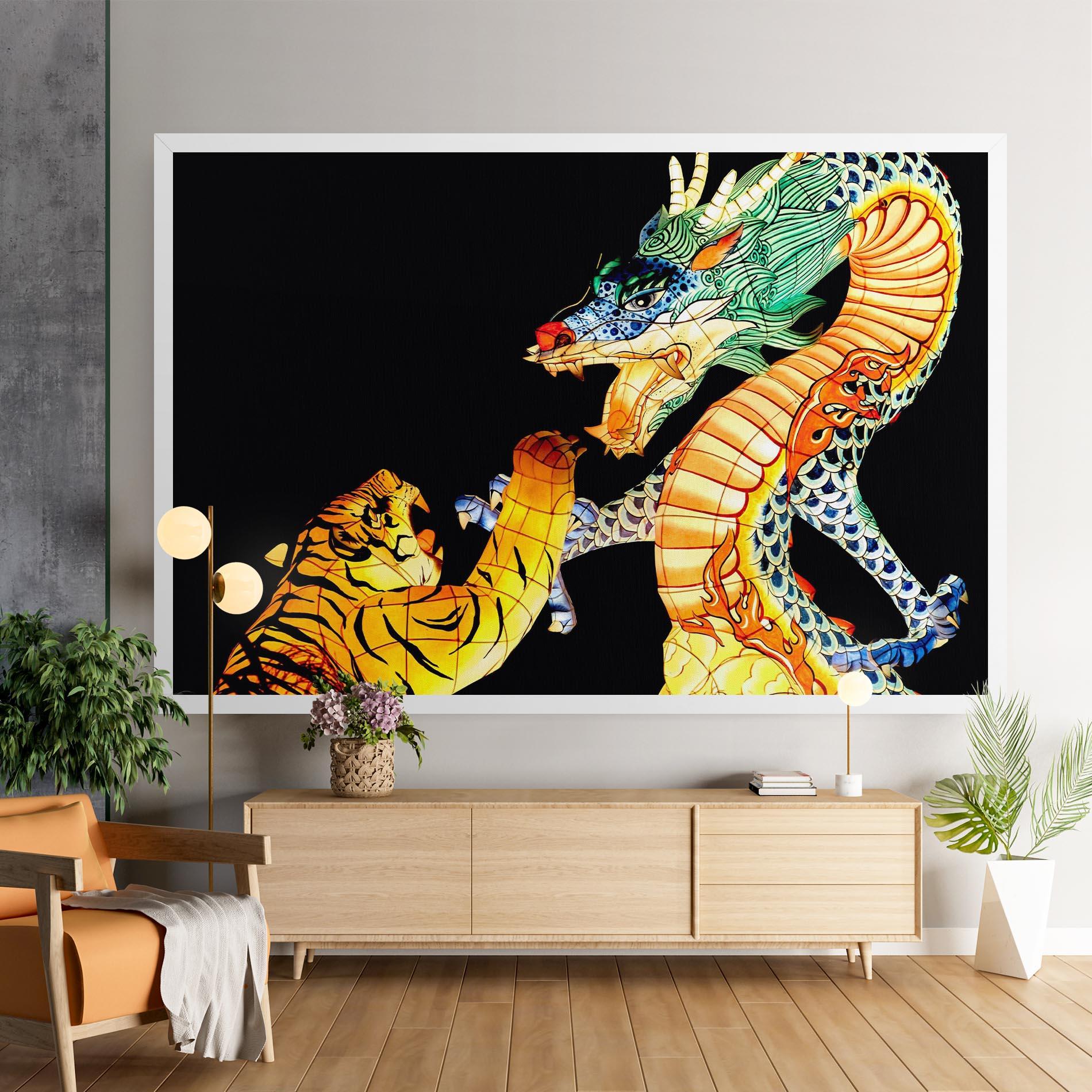 Vászonkép Chinese Dragon And Tiger mockup 9