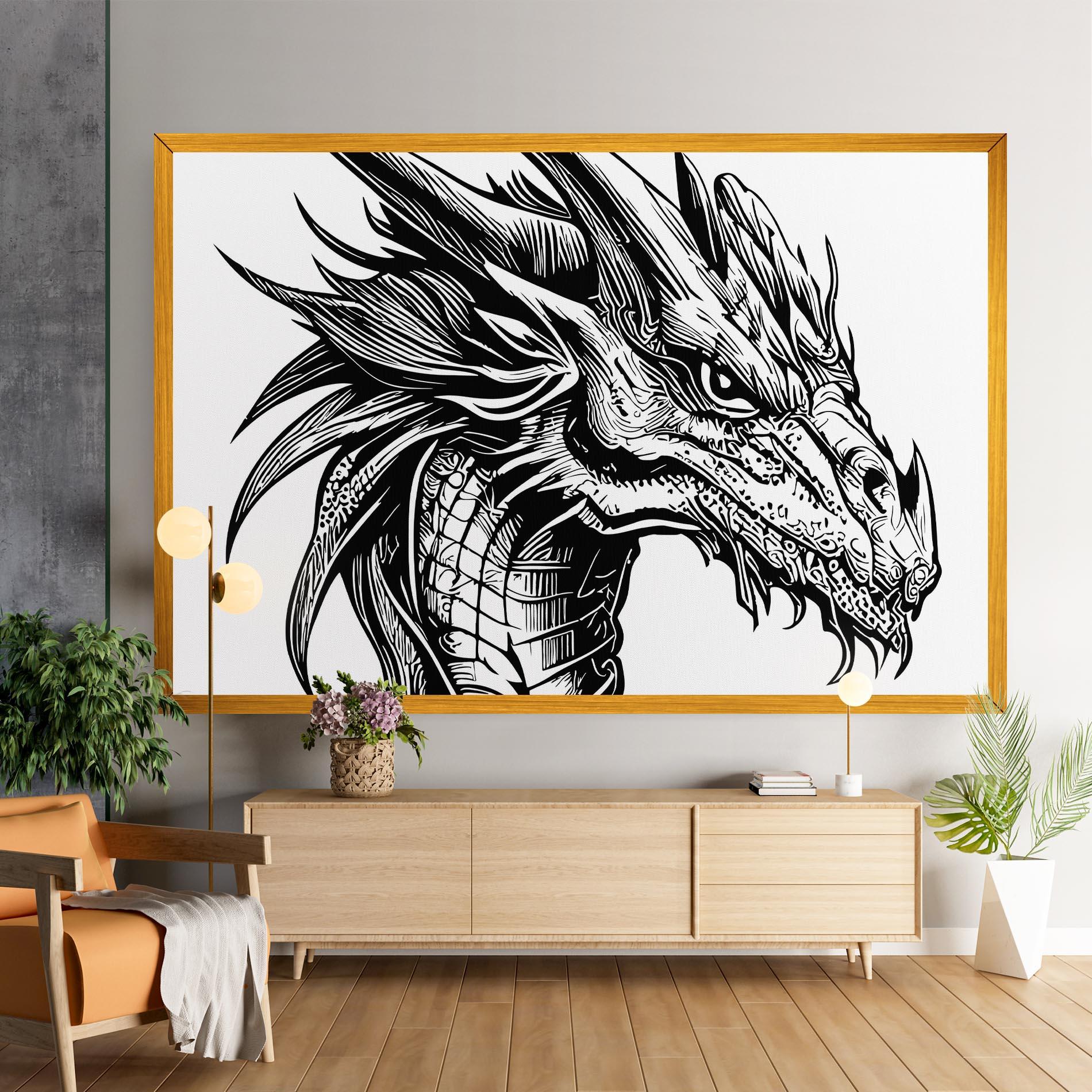 Vászonkép Black Line Dragon mockup 9