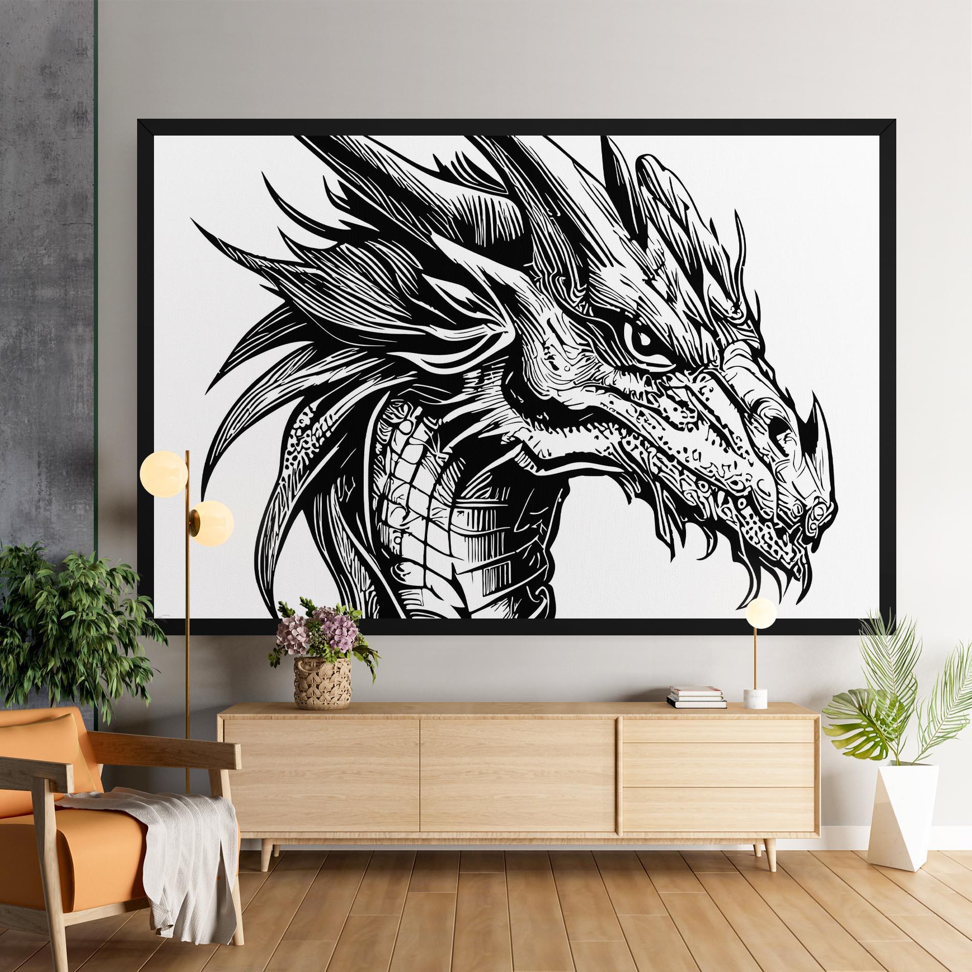 Vászonkép Black Line Dragon mockup 9