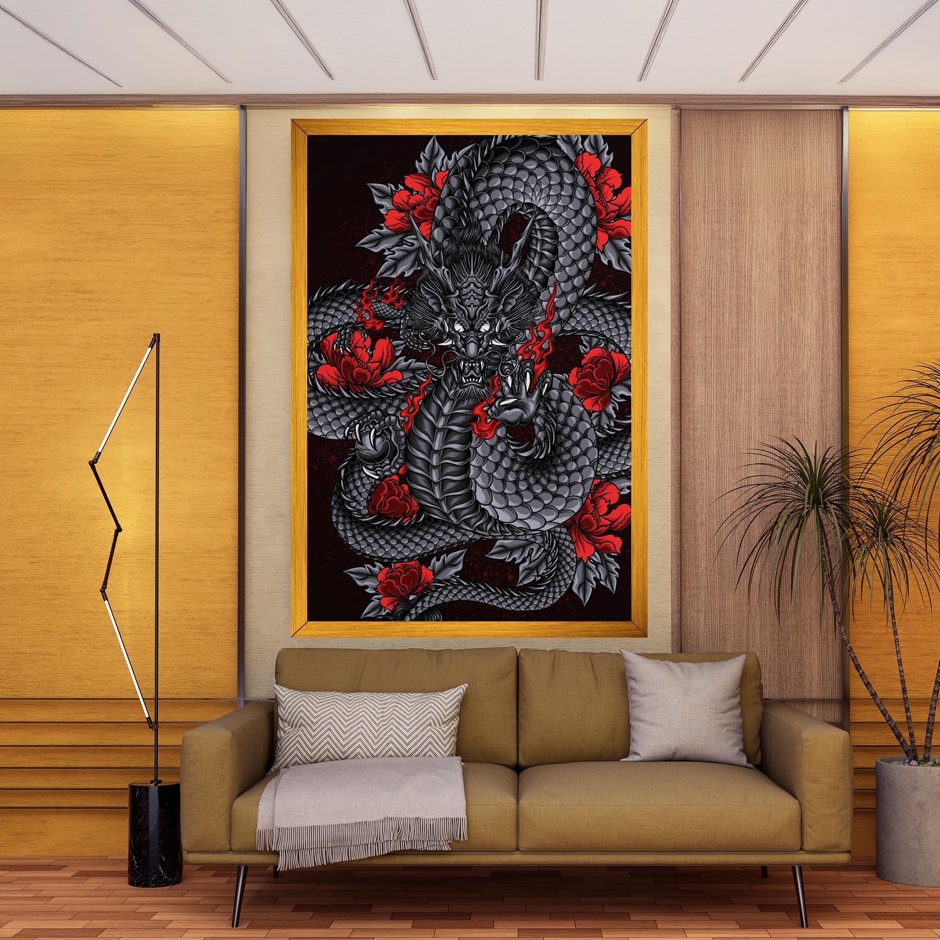 Vászonkép Red Flower Dragon mockup 9