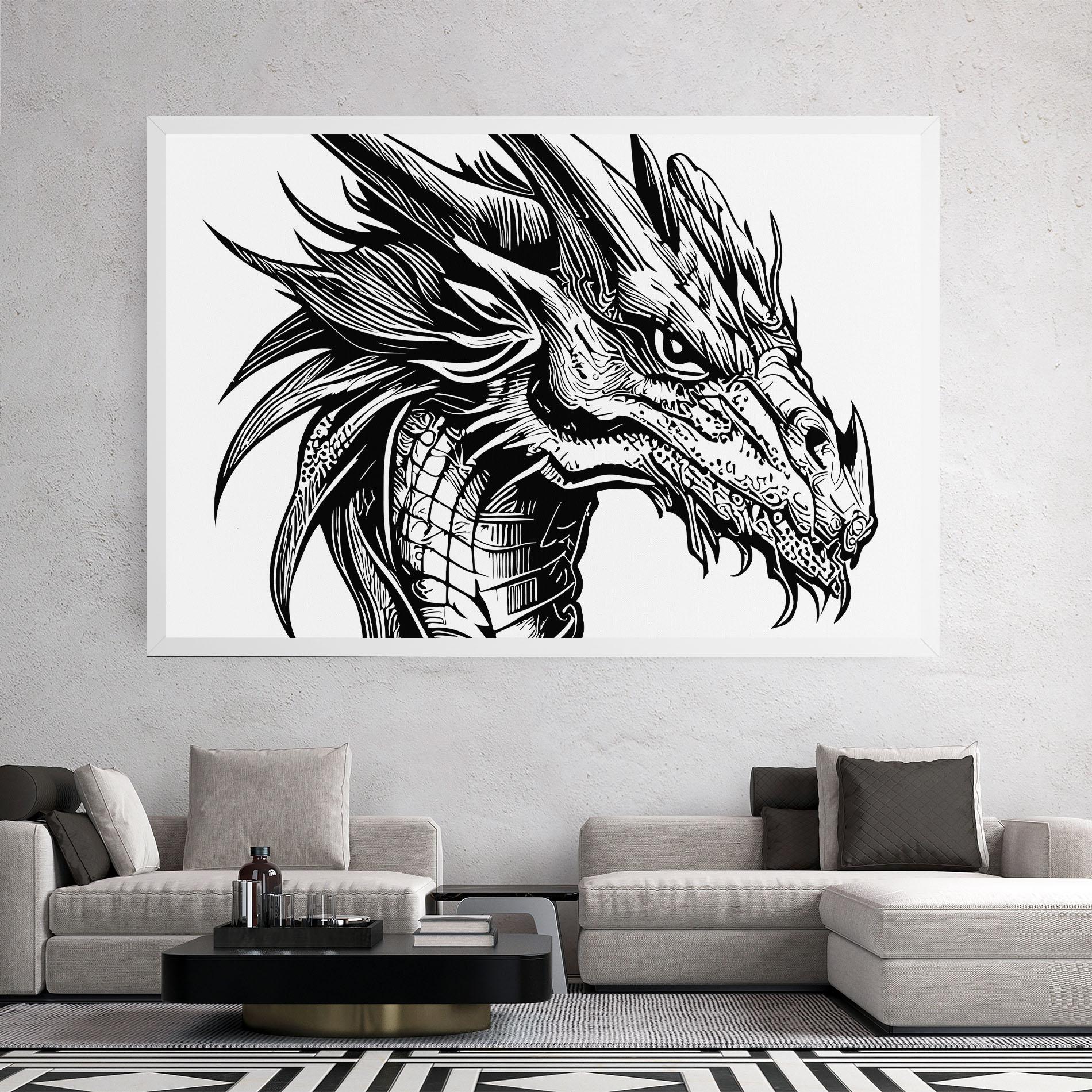 Vászonkép Black Line Dragon mockup 2