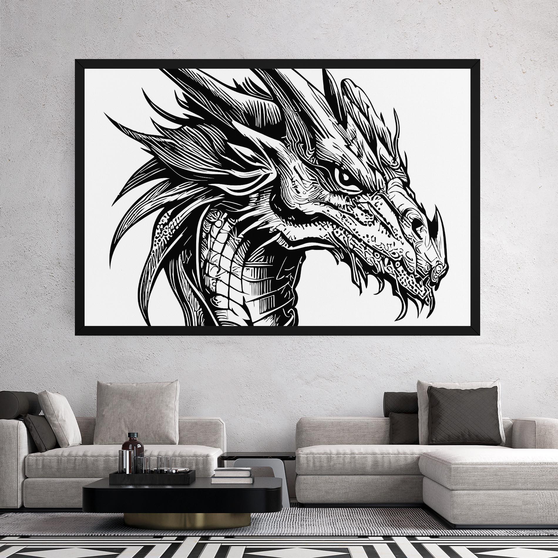 Vászonkép Black Line Dragon mockup 2