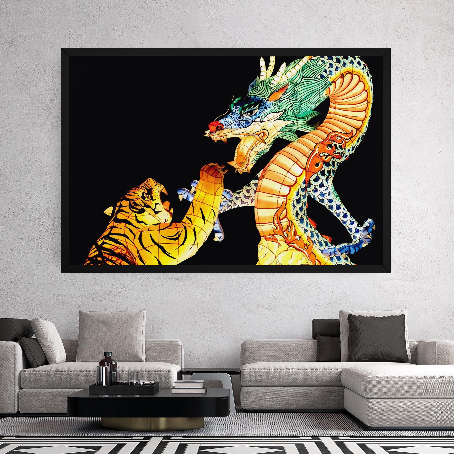 Vászonkép Chinese Dragon And Tiger mockup 2