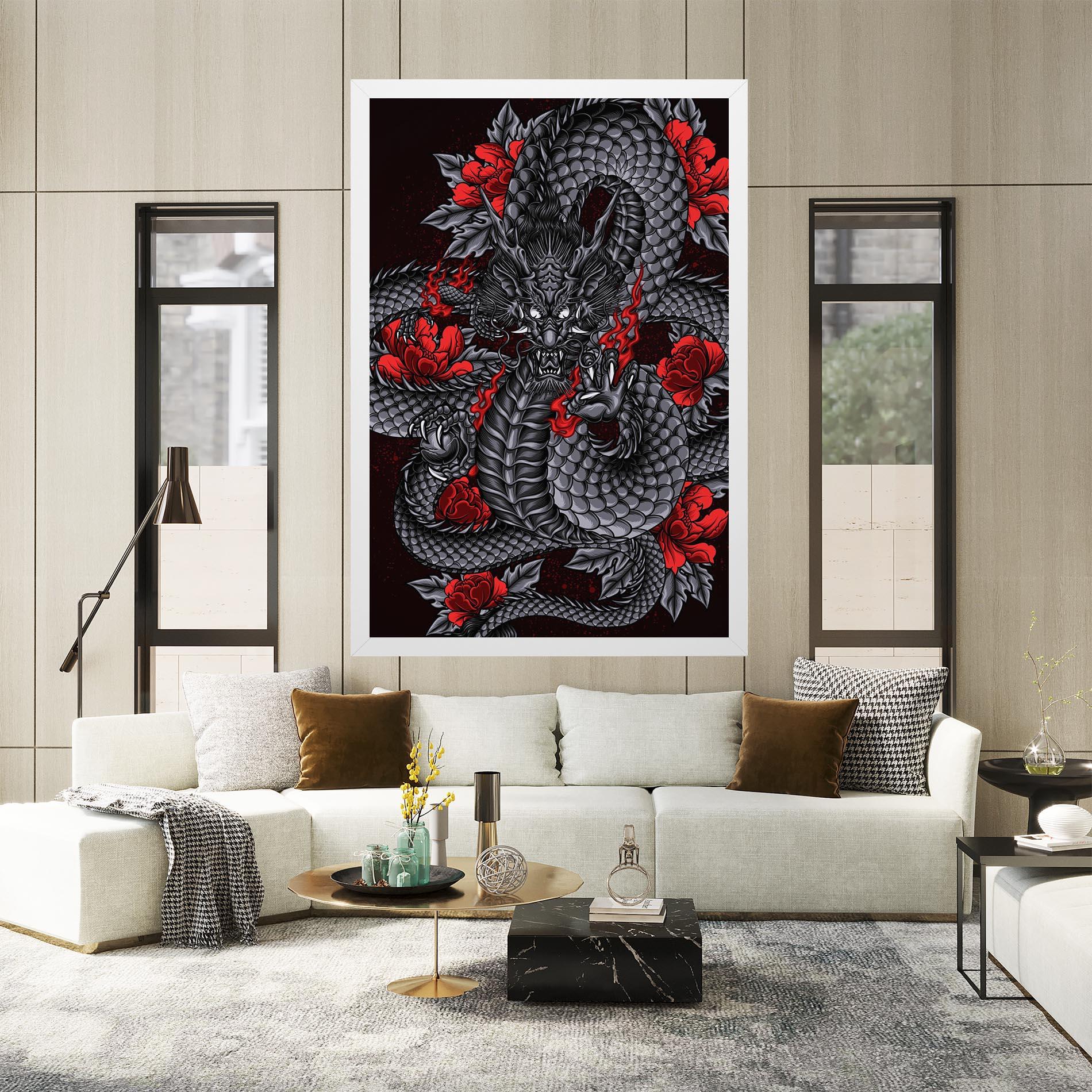 Vászonkép Red Flower Dragon mockup 2