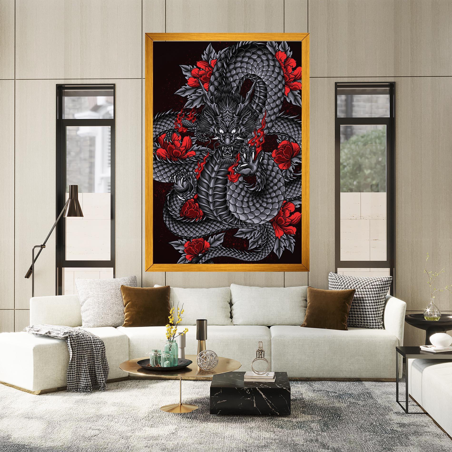 Vászonkép Red Flower Dragon mockup 2