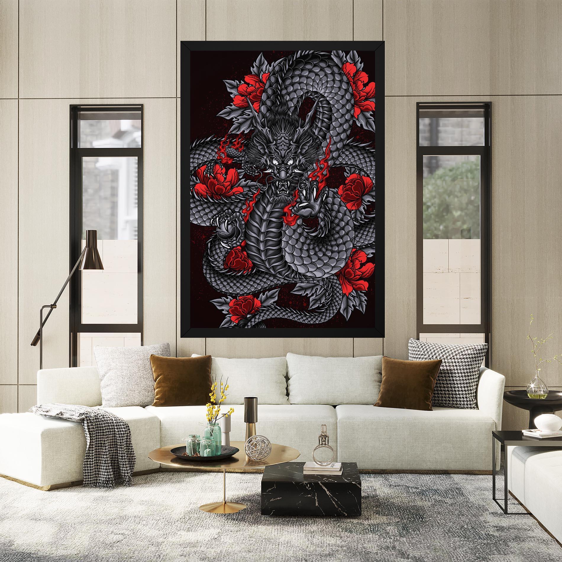 Vászonkép Red Flower Dragon mockup 2