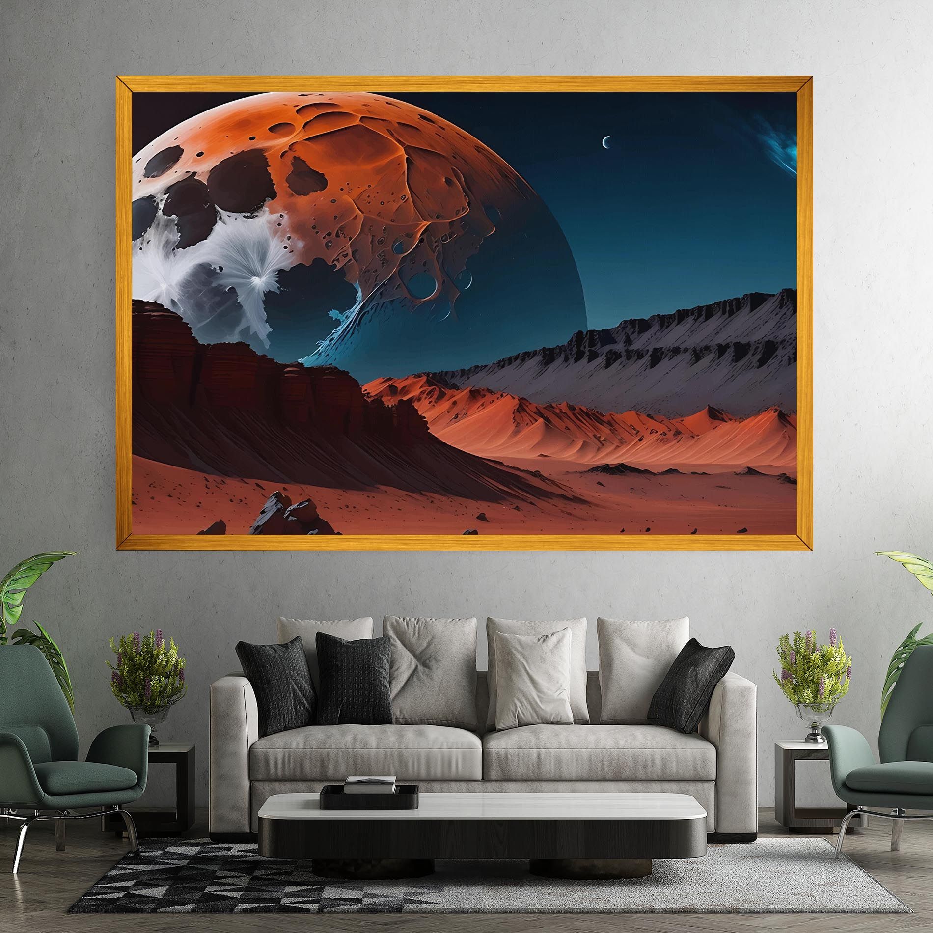 Grey Orange Moon Art mockup 7