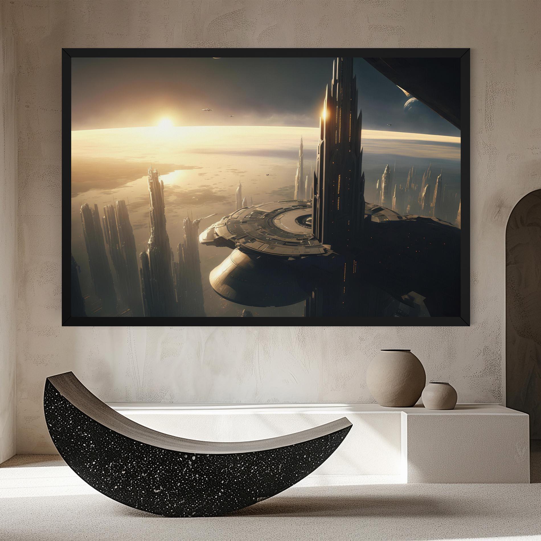 Vászonkép Fantasy Futuristic Cityscape mockup 8