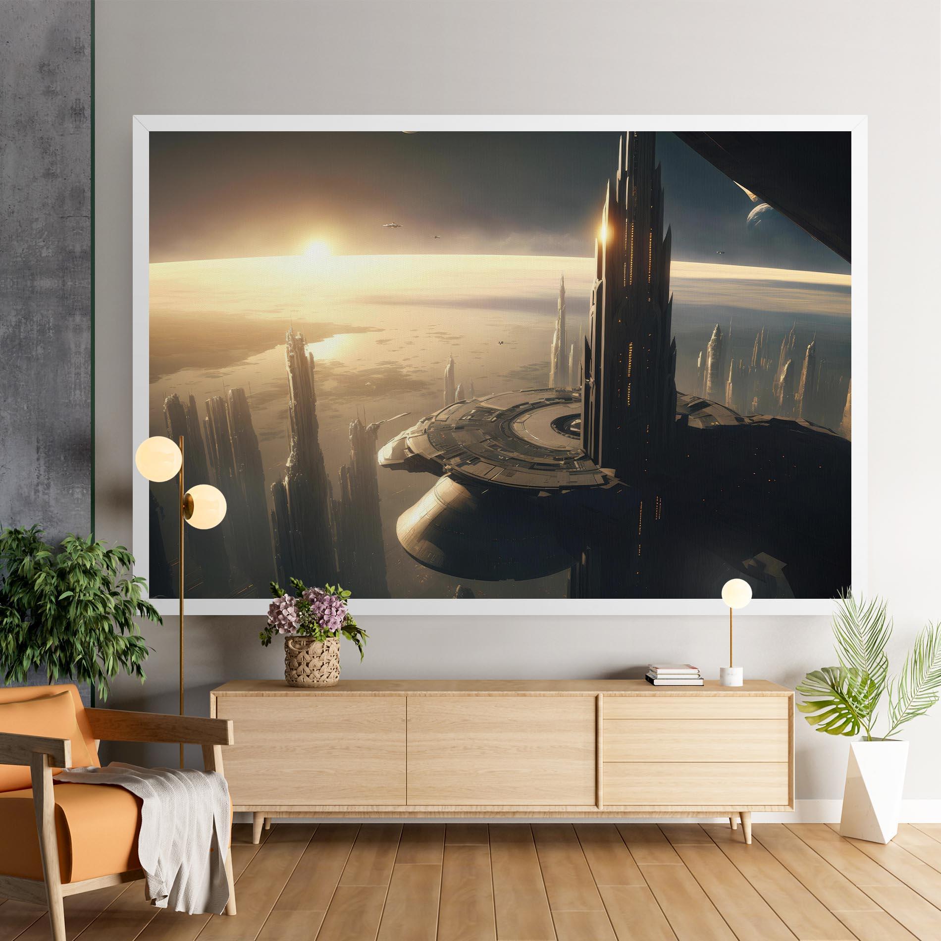 Vászonkép Fantasy Futuristic Cityscape mockup 9