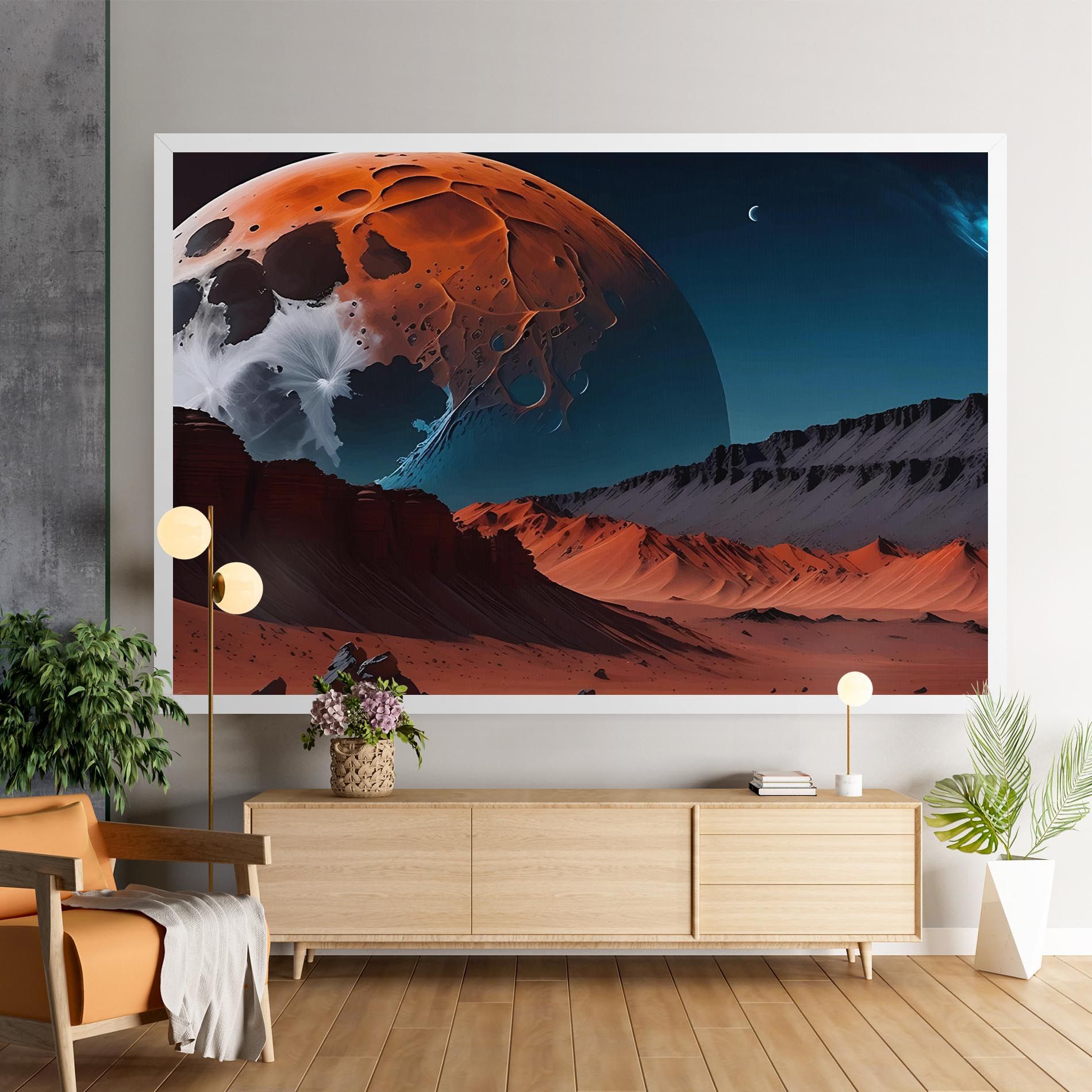 Grey Orange Moon Art mockup 9