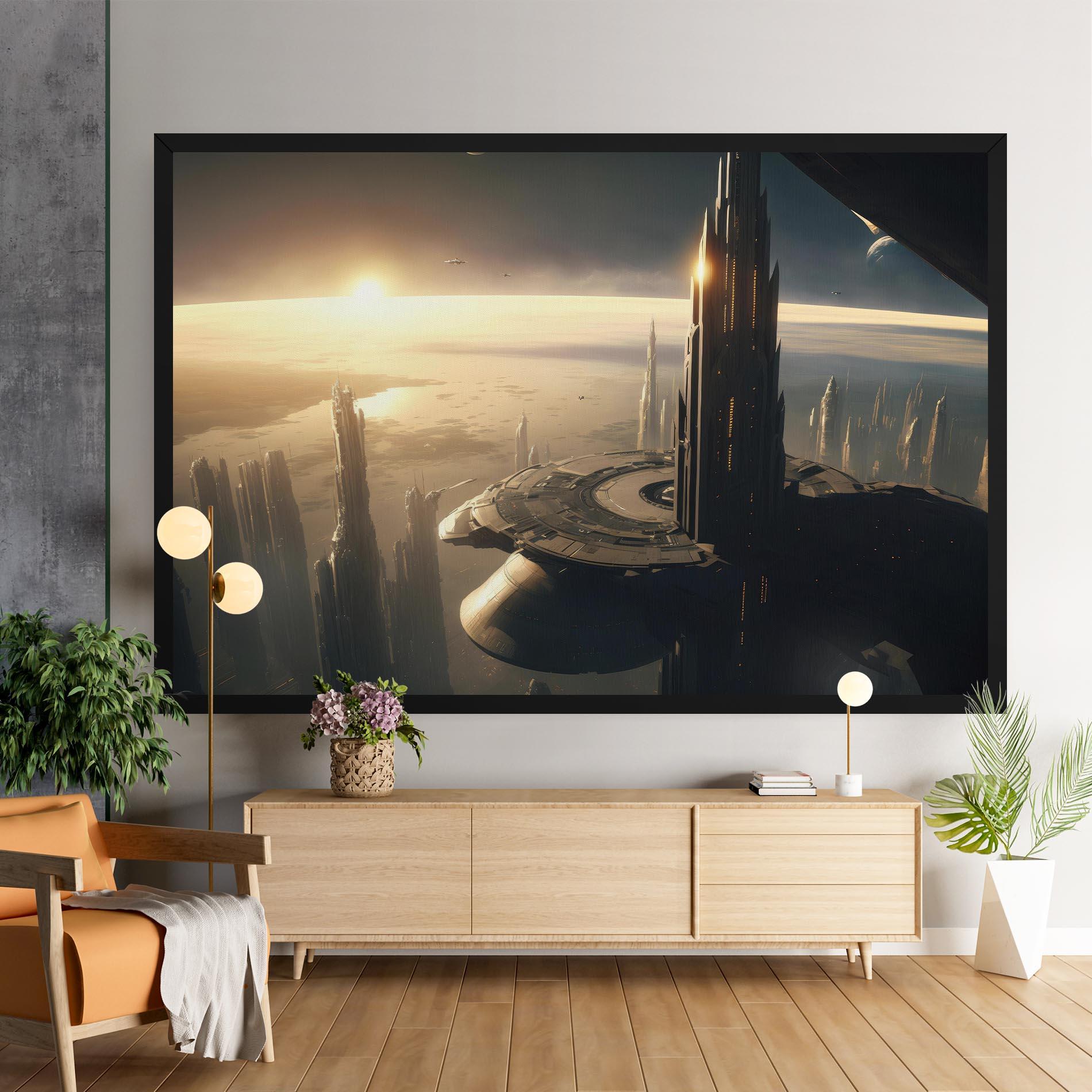 Vászonkép Fantasy Futuristic Cityscape mockup 9